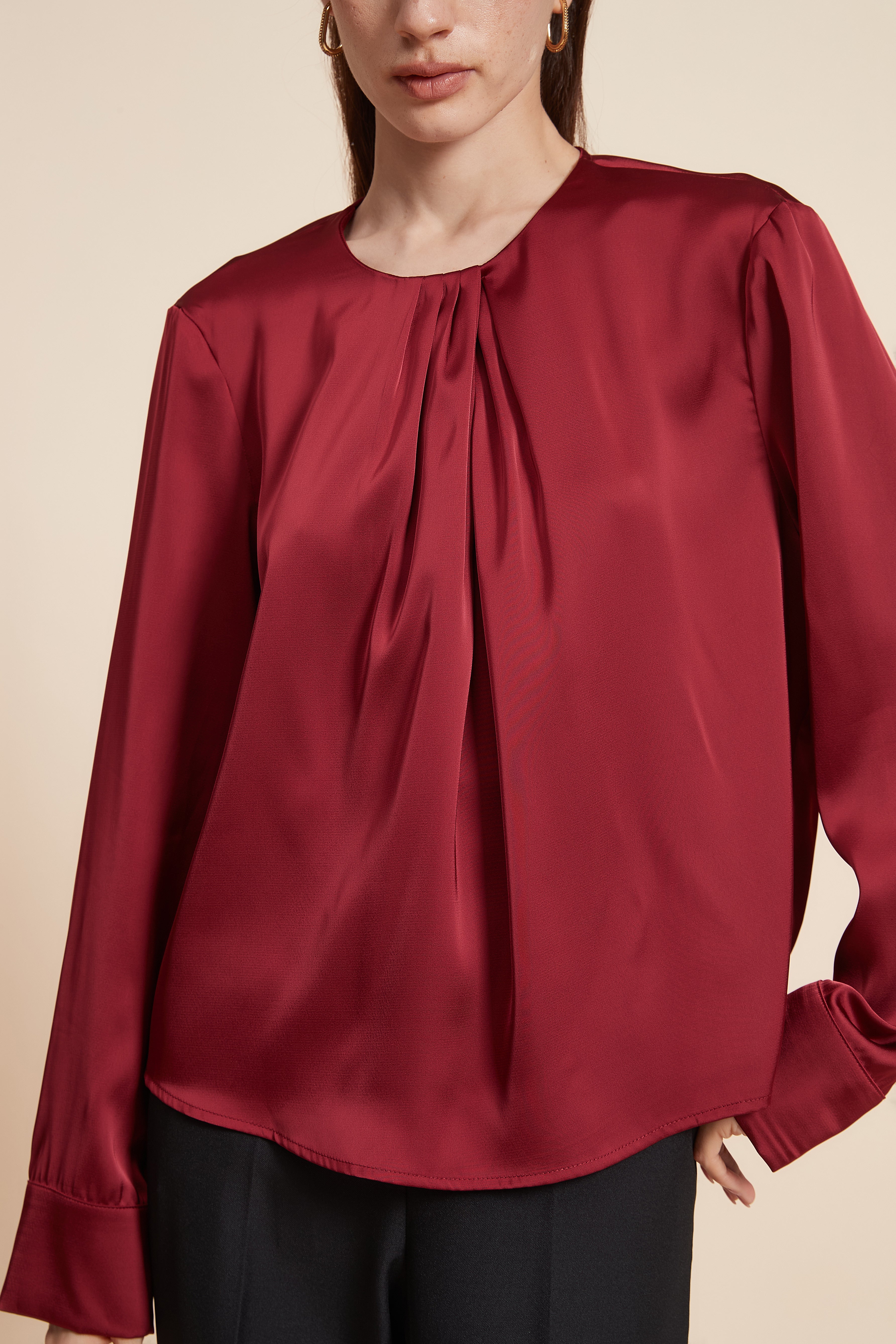 Loose-Fit Long Sleeve Plain Blouse
