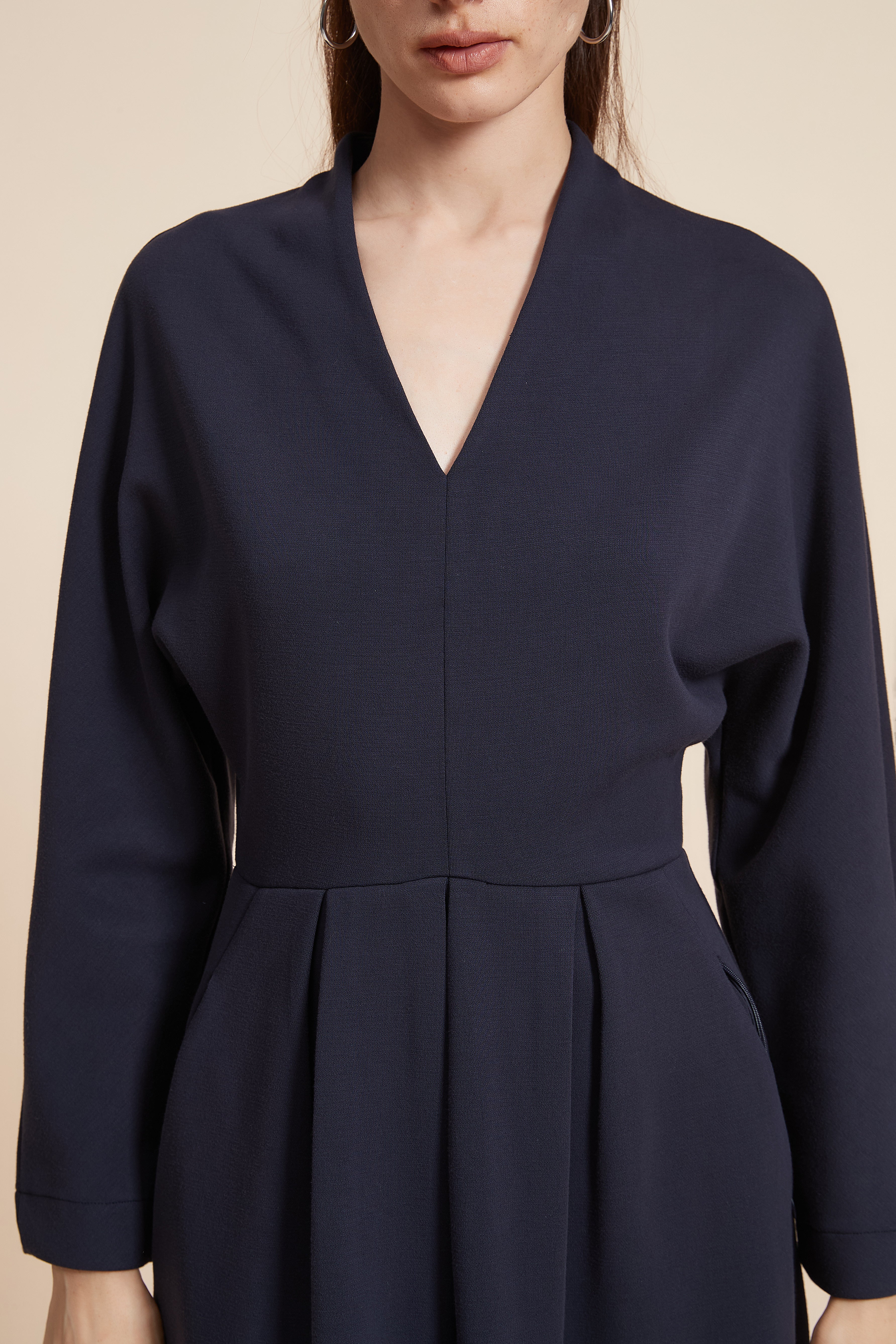 Plain Long Sleeve Midi Dress