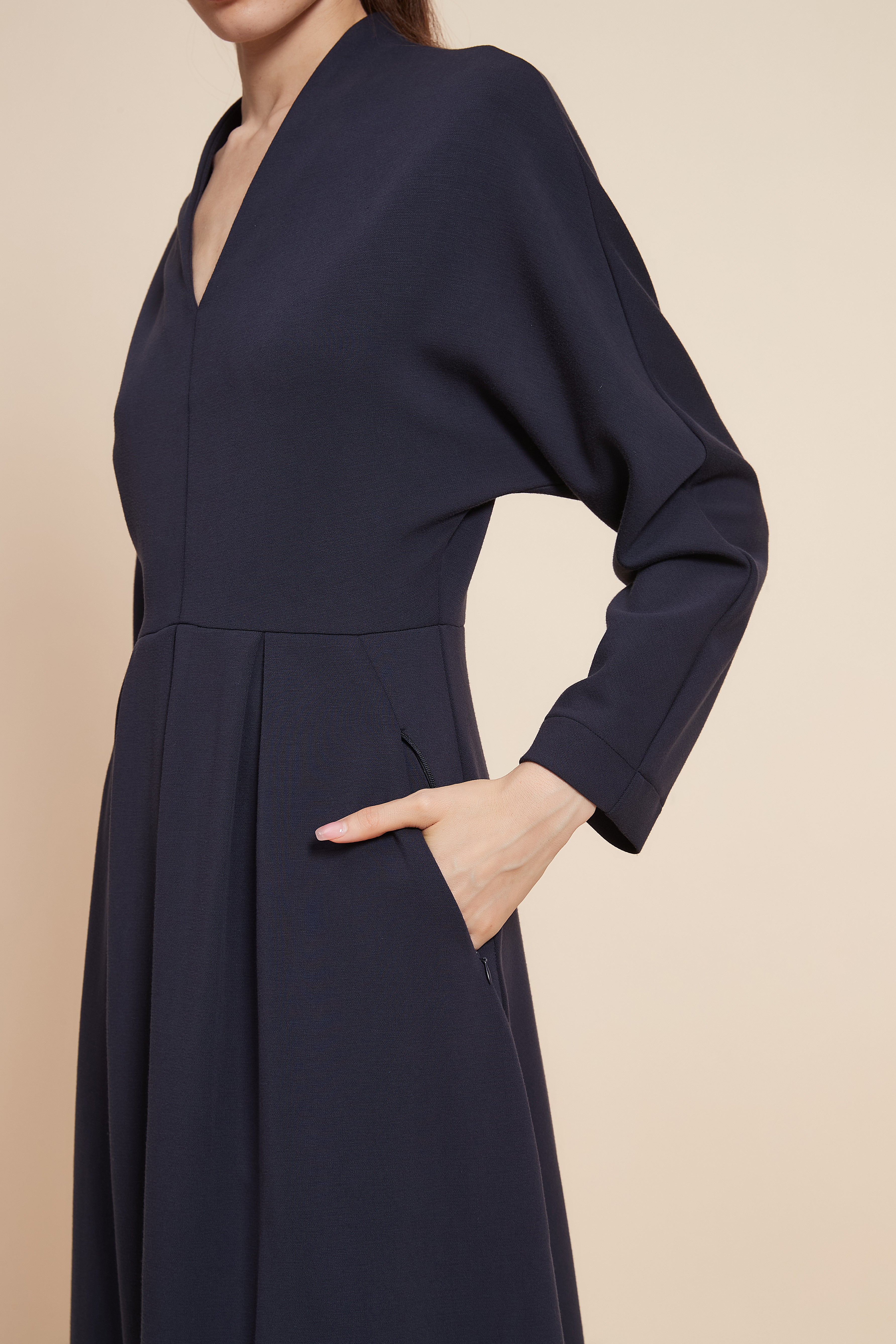 Plain Long Sleeve Midi Dress