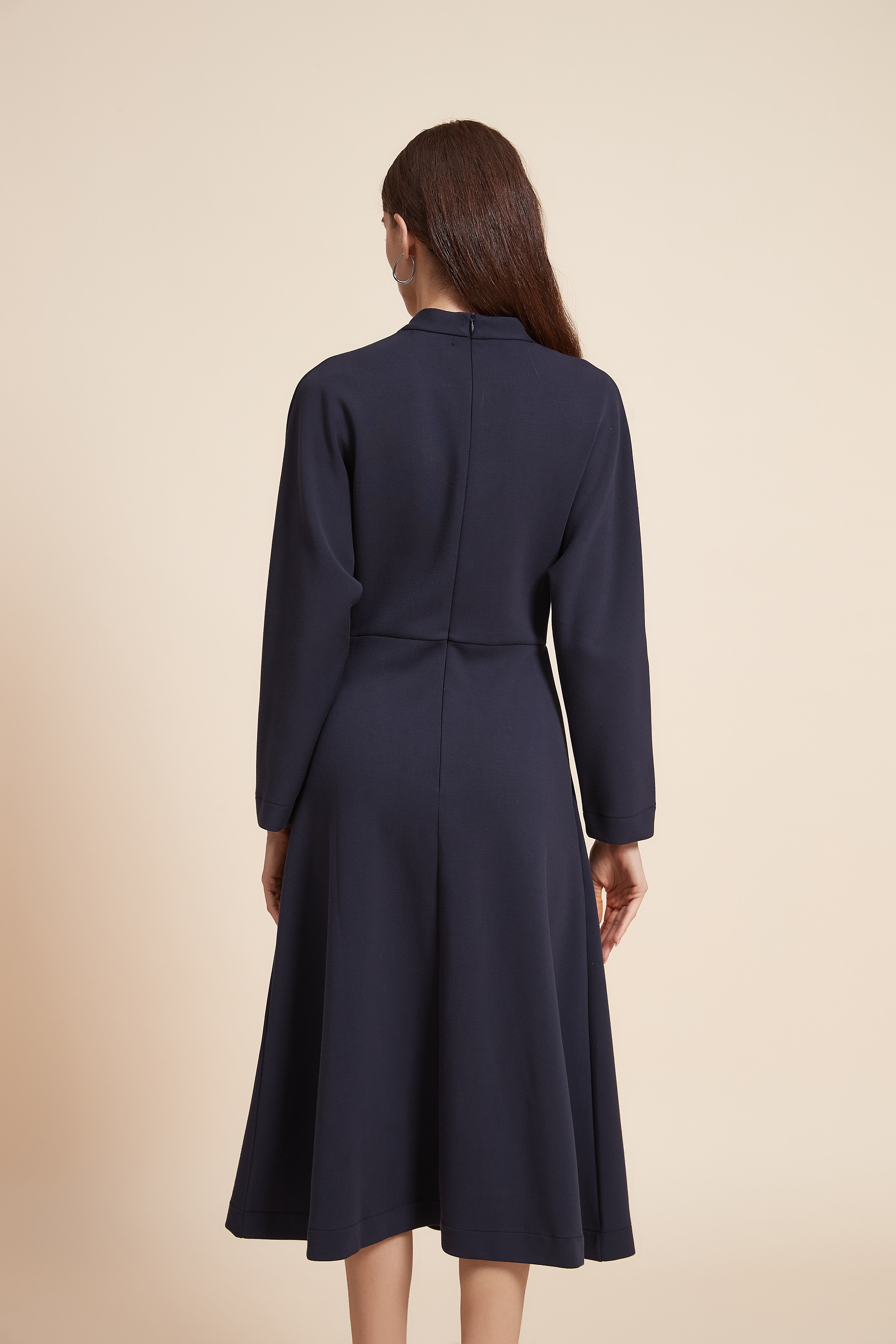 Plain Long Sleeve Midi Dress