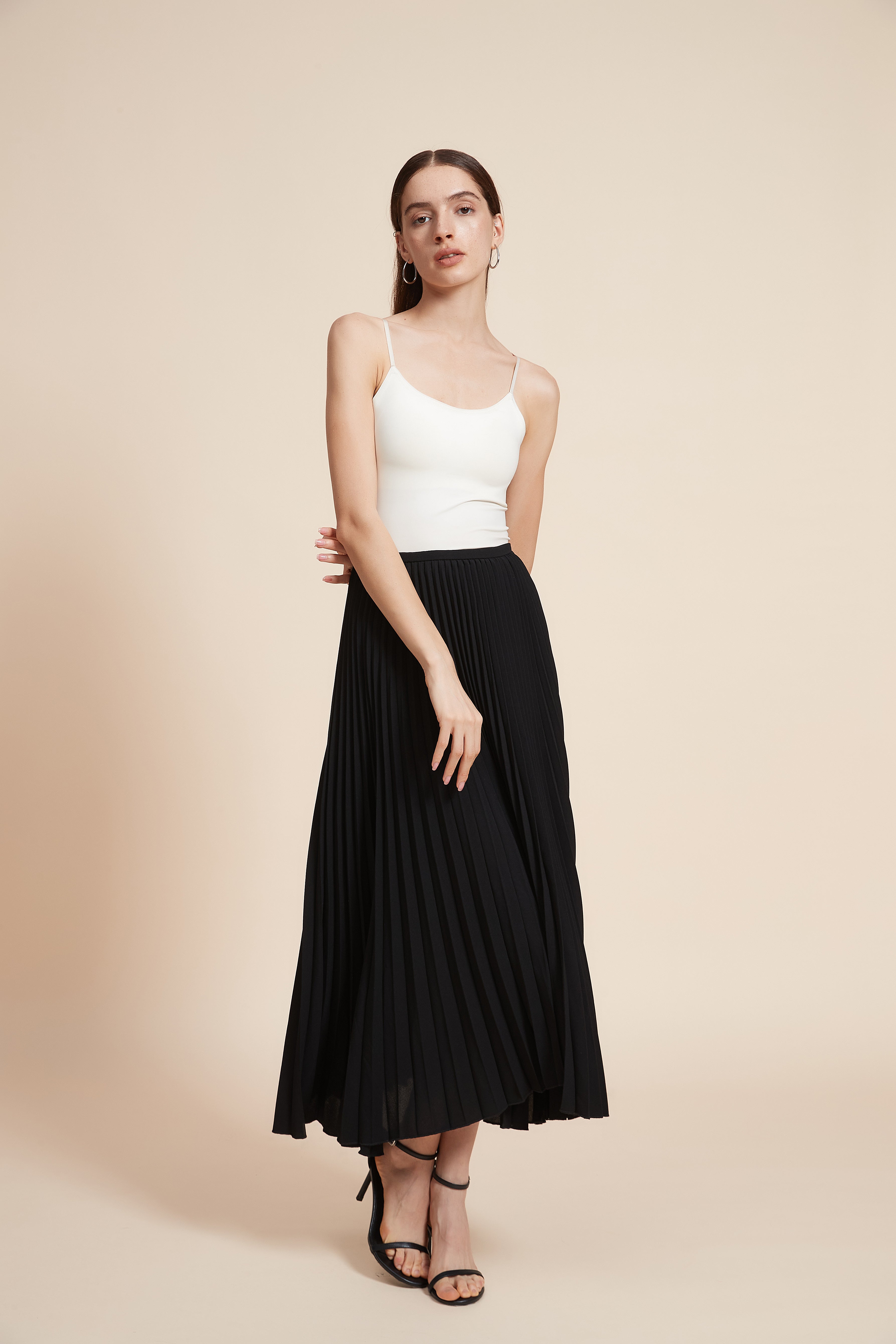 Plain Pleated Midi Skirt