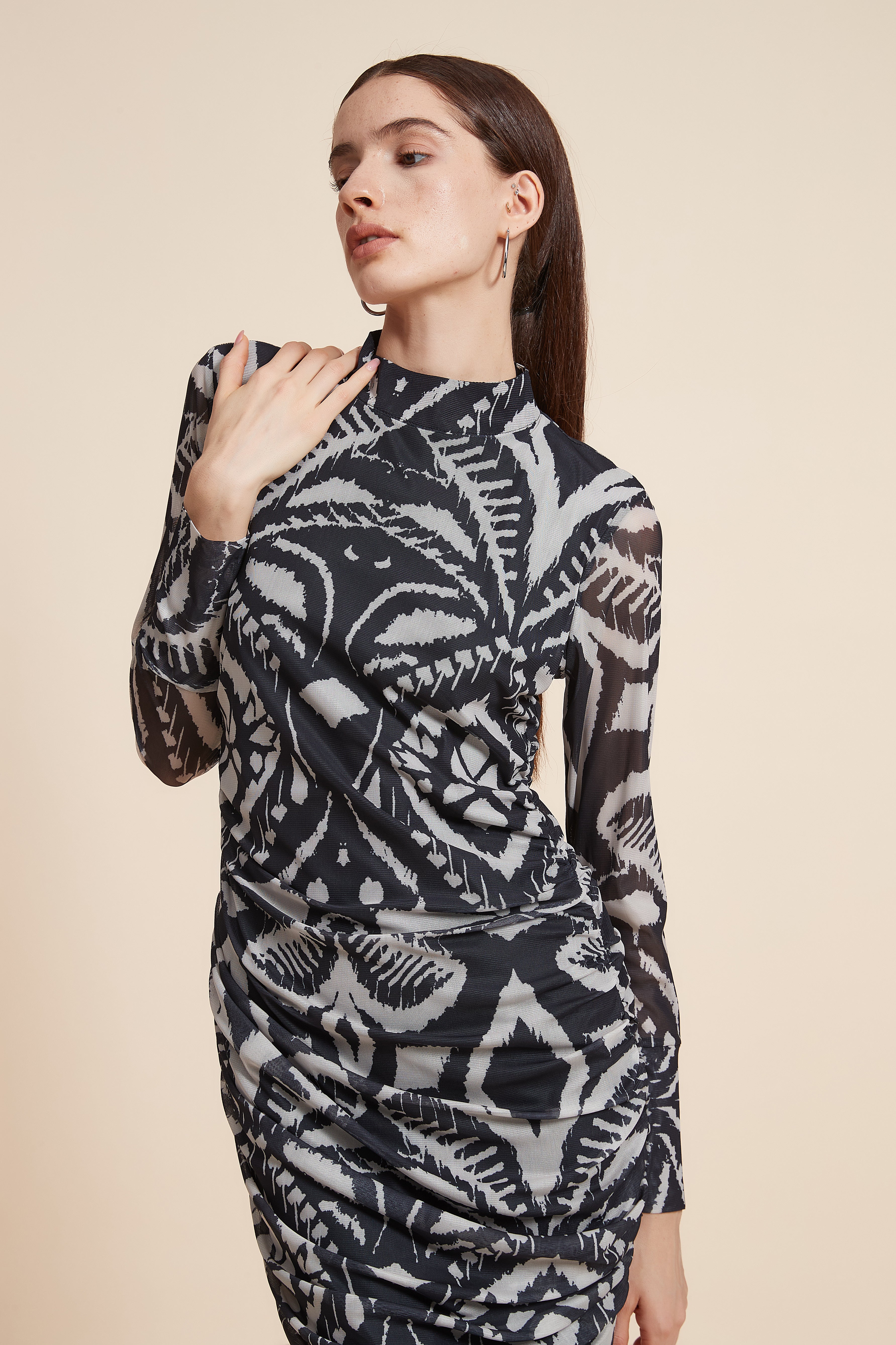 Printed Long Sleeve Midi Dress
