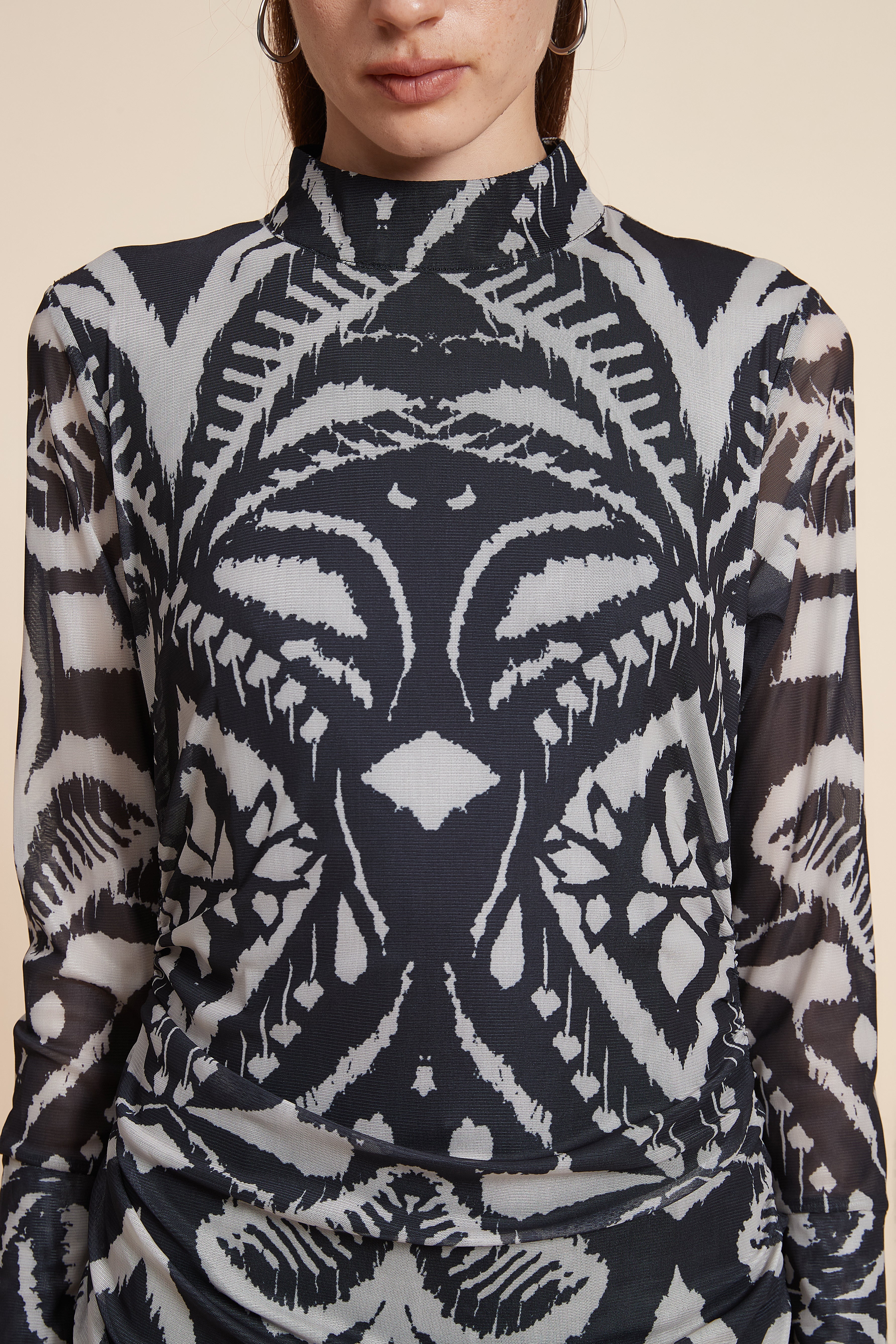 Printed Long Sleeve Midi Dress