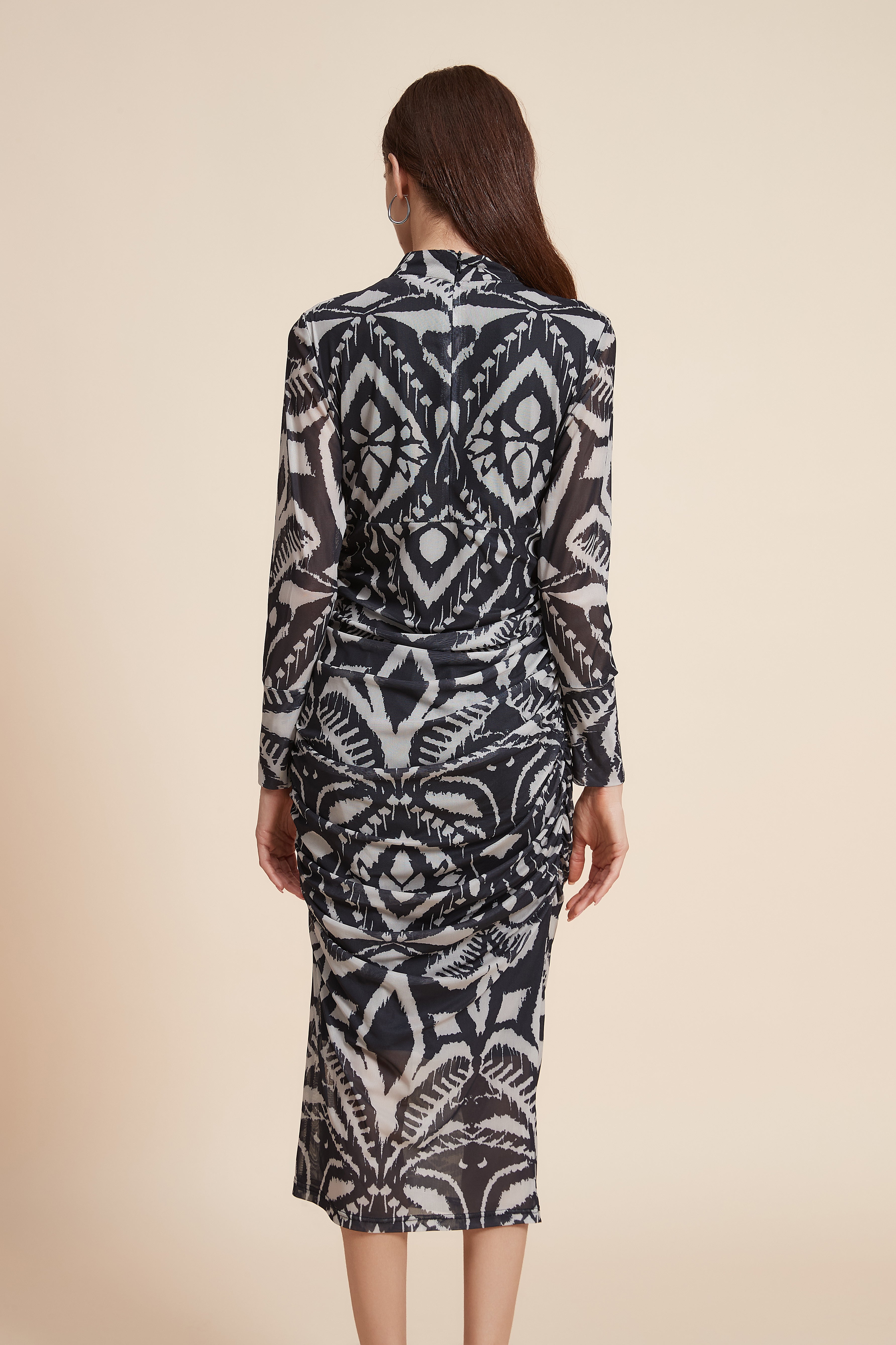 Printed Long Sleeve Midi Dress