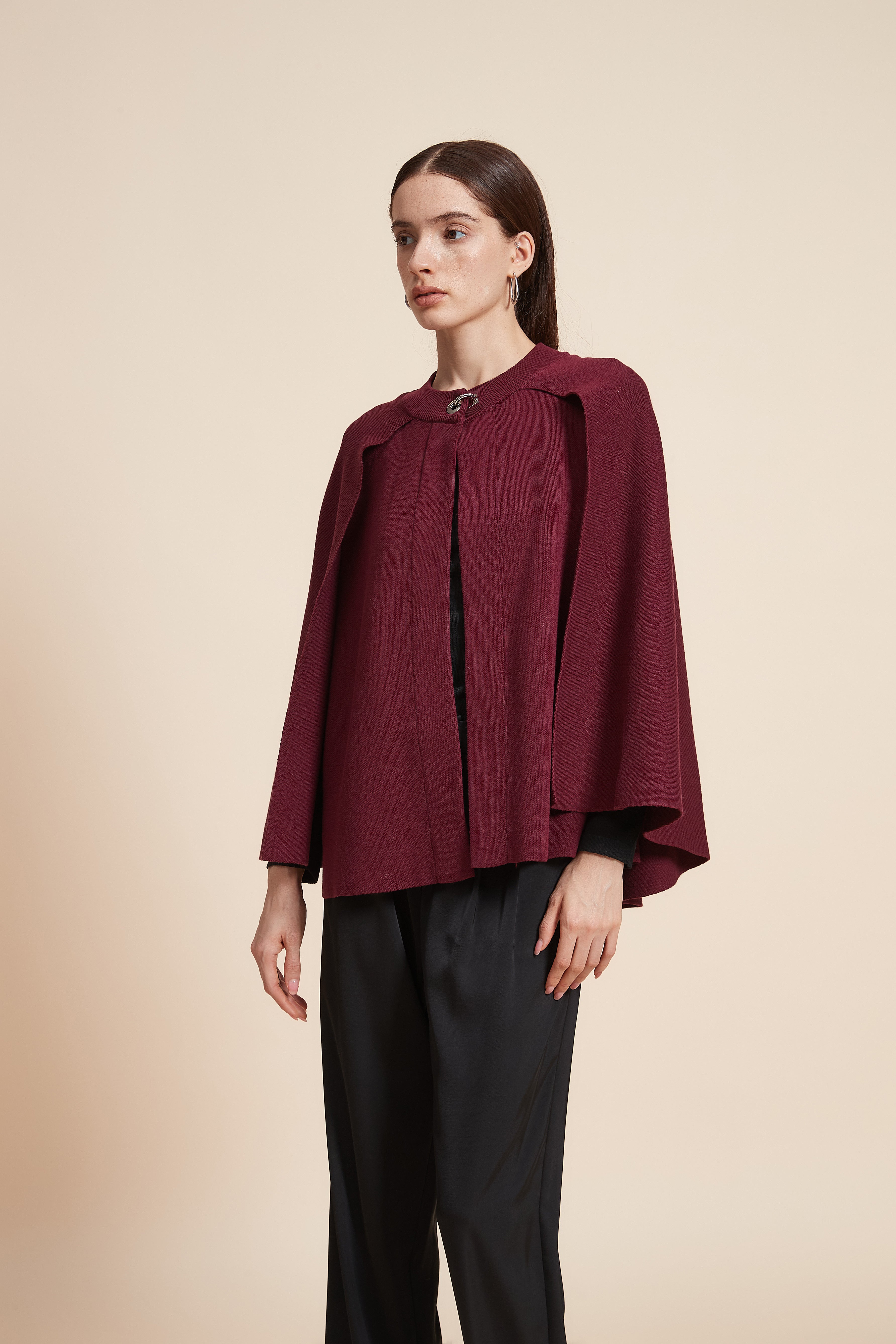 Plain Long Sleeve Midi Cape