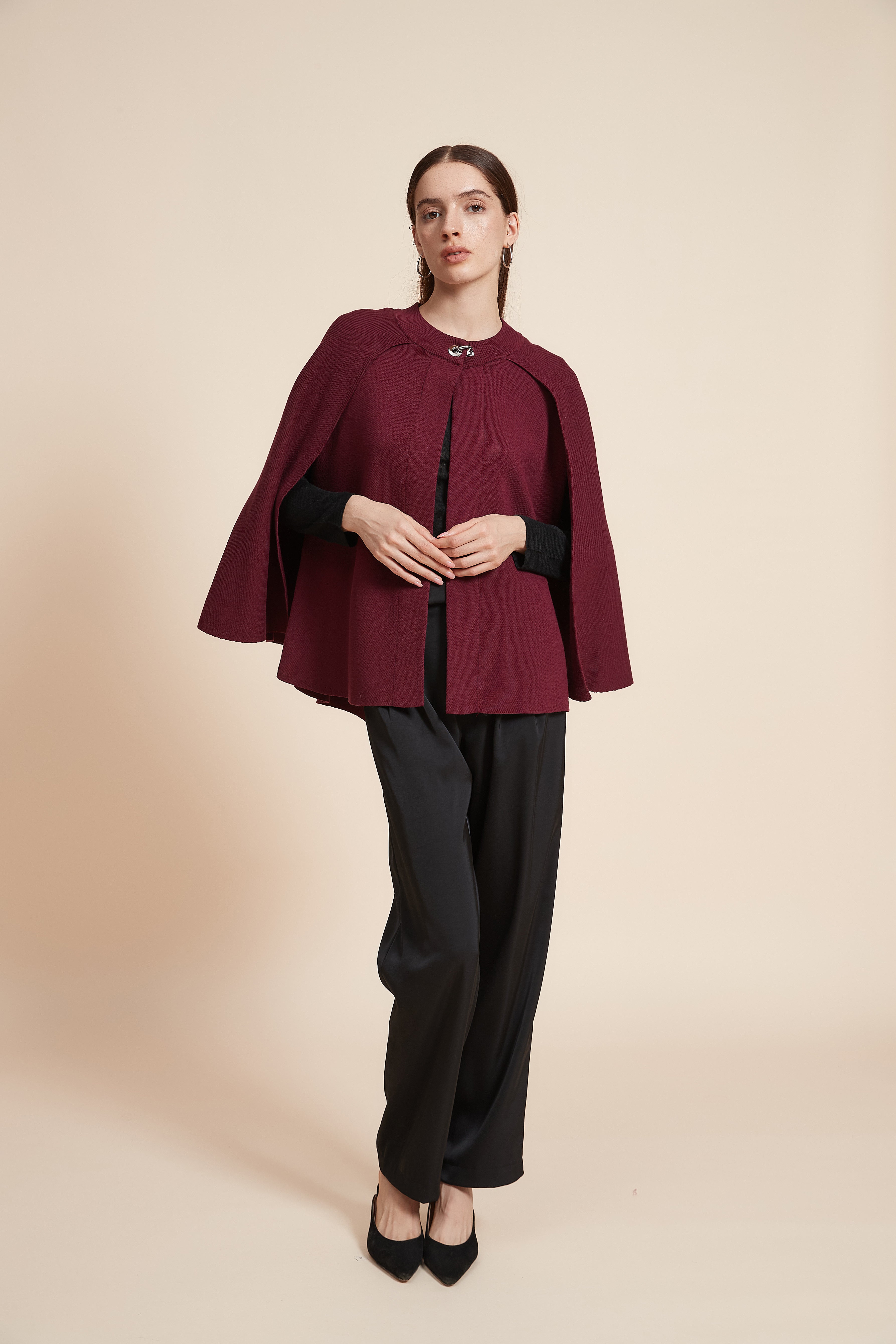 Plain Long Sleeve Midi Cape