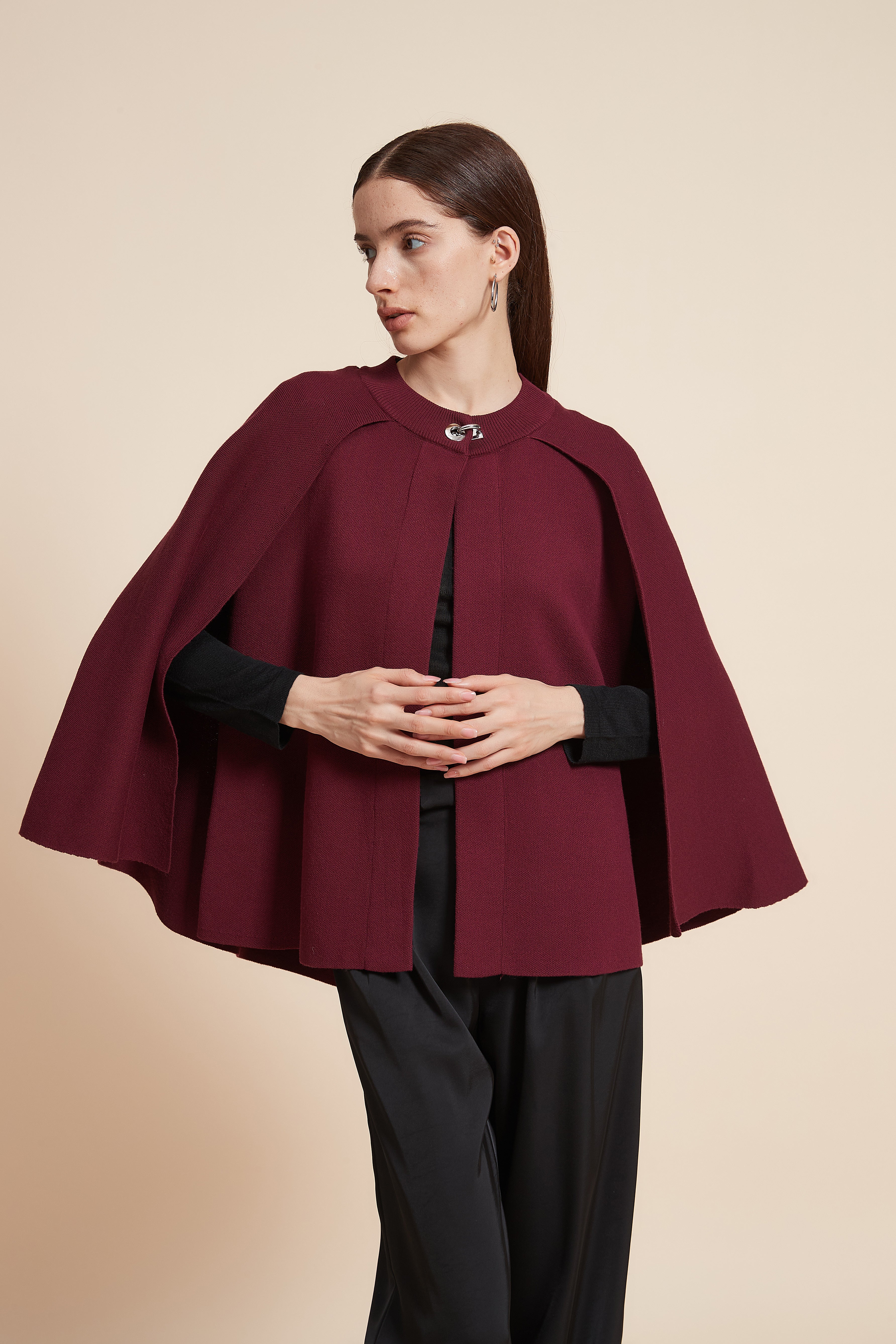 Plain Long Sleeve Midi Cape