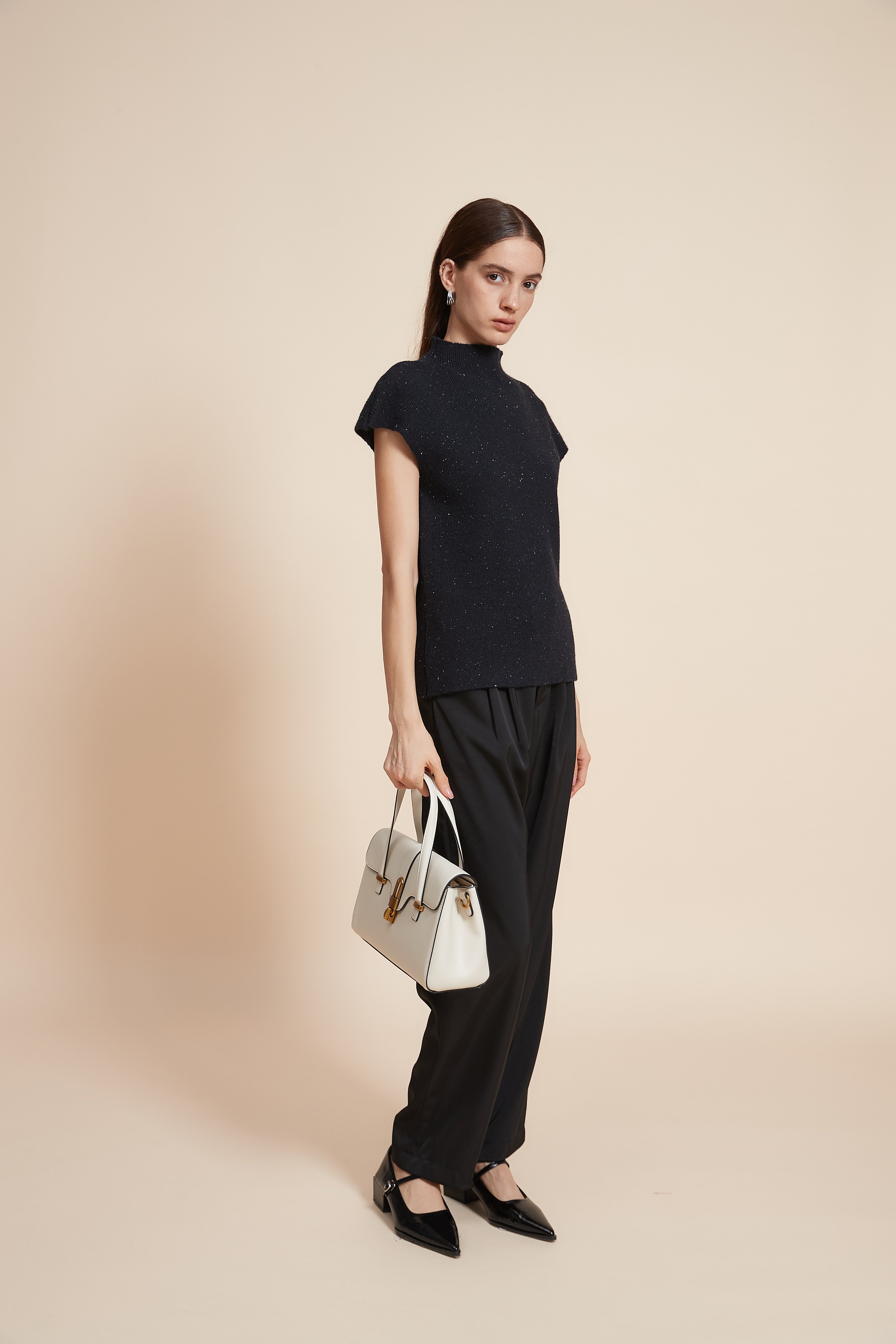 Plain High Neck Short Sleeve Sweater
