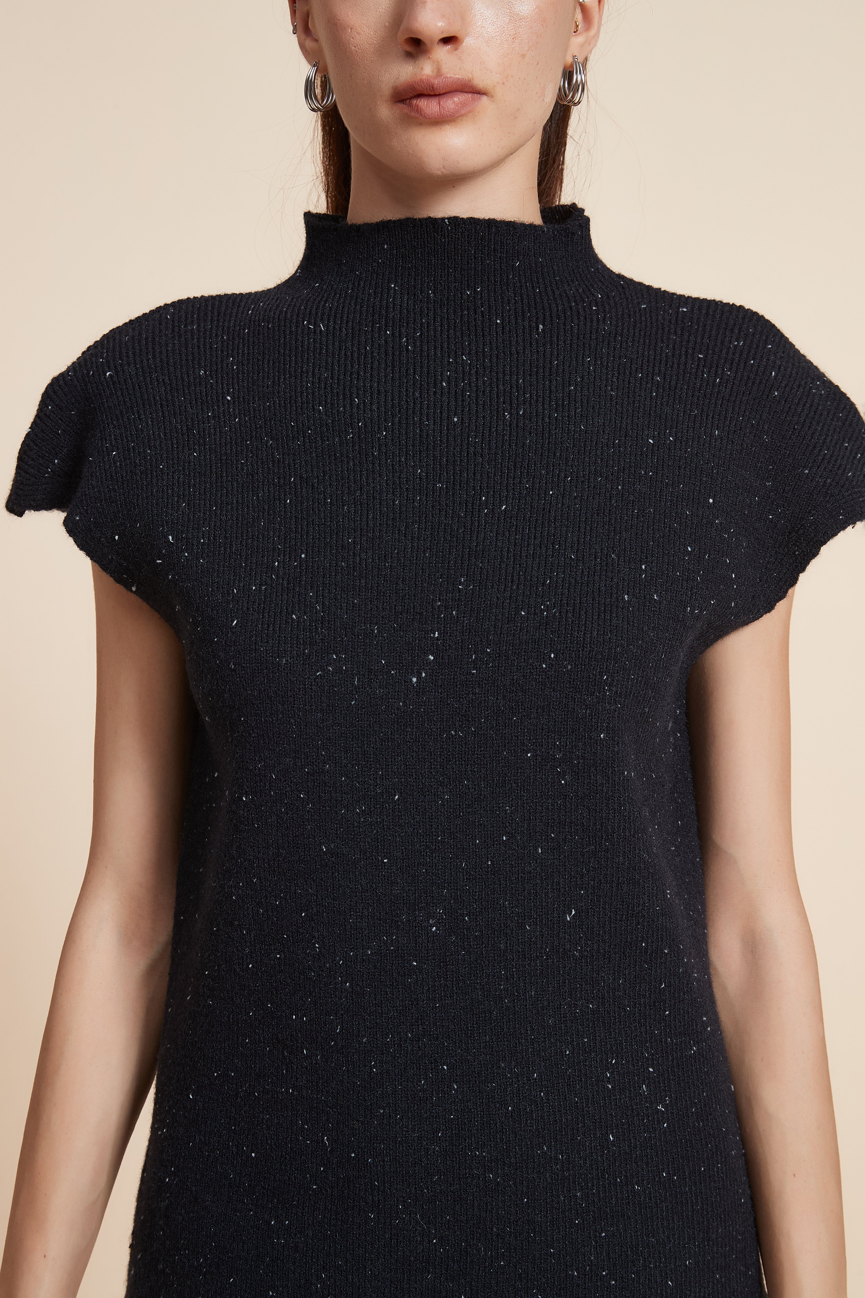 Plain High Neck Short Sleeve Sweater