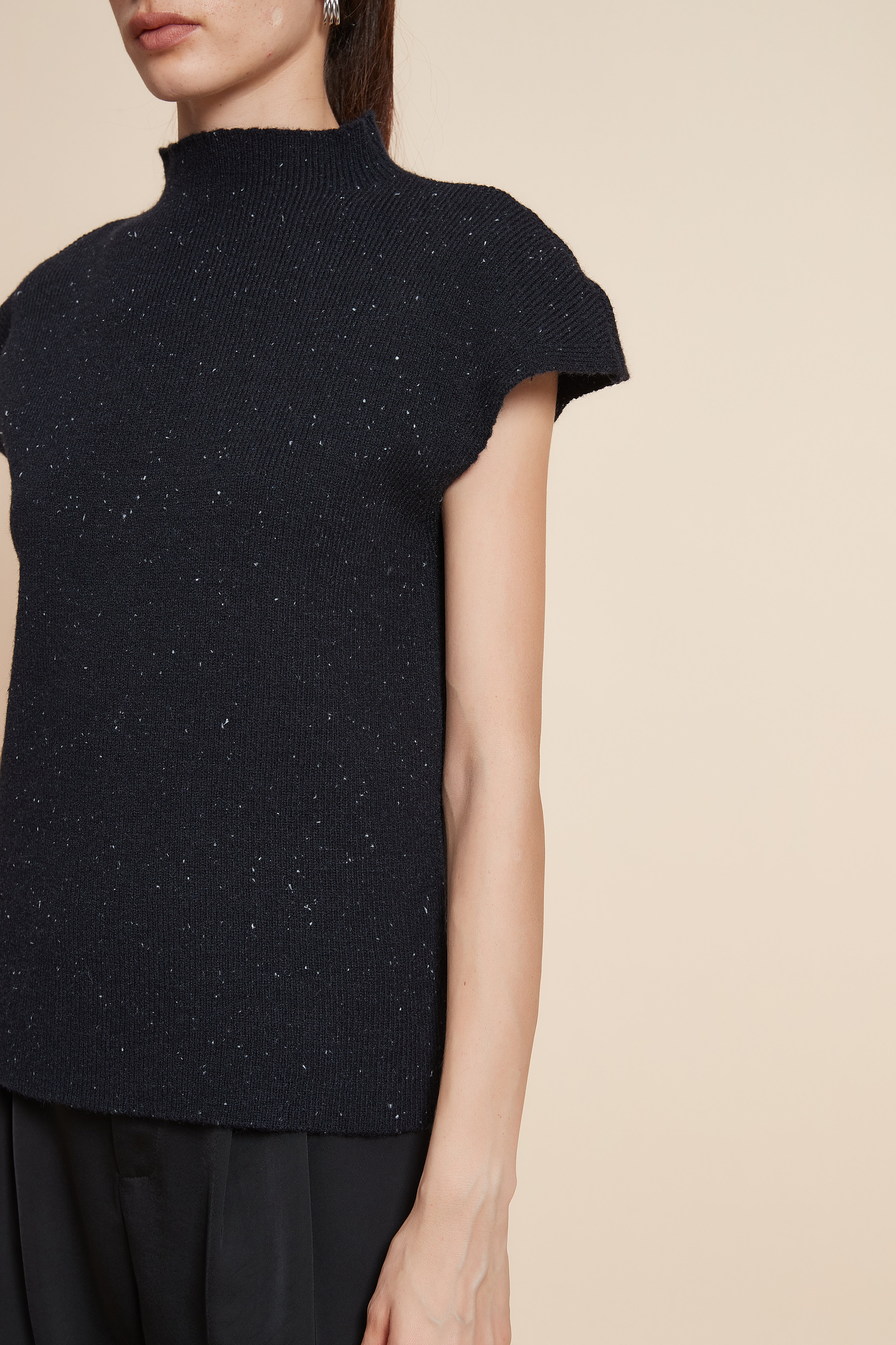 Plain High Neck Short Sleeve Sweater
