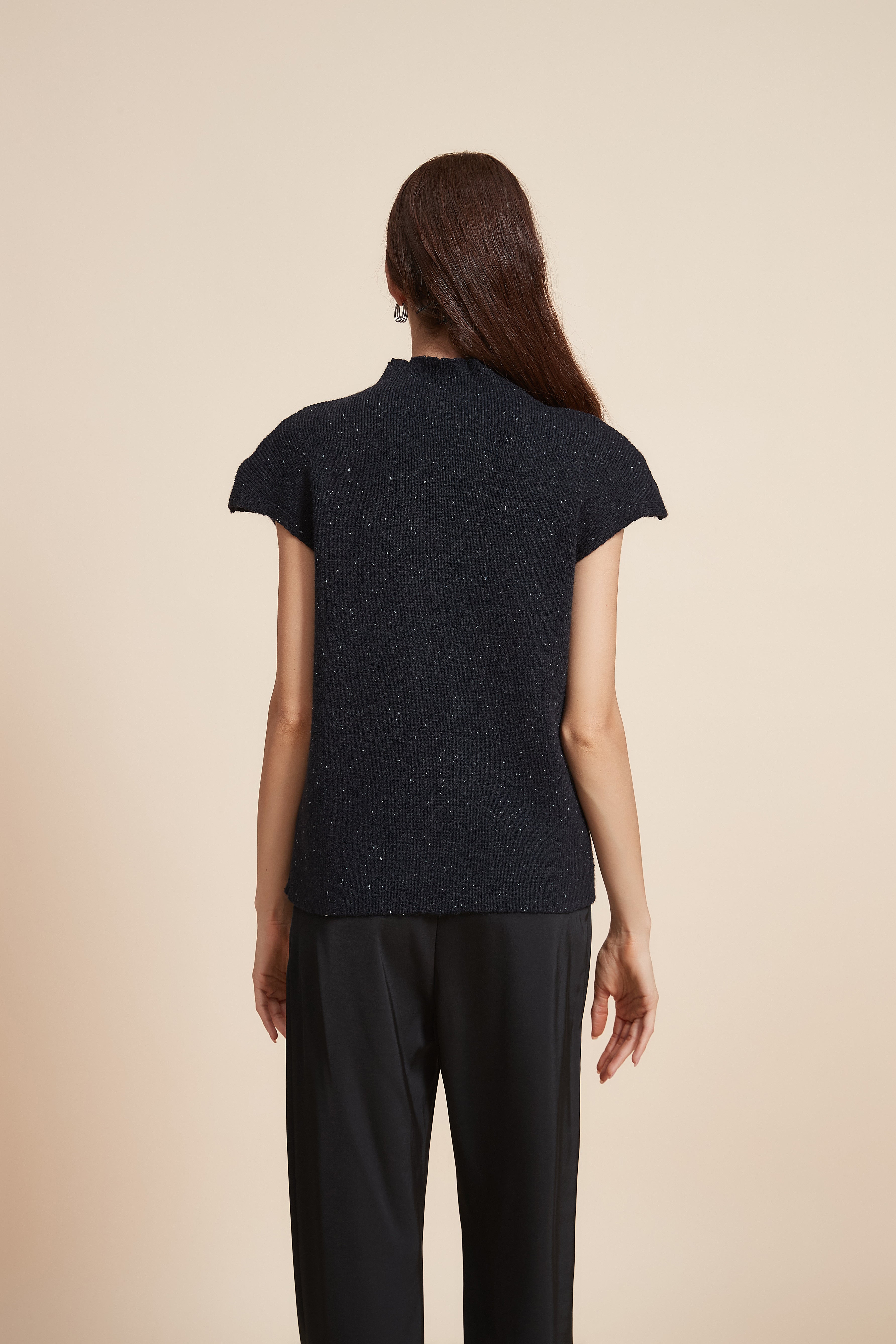 Plain High Neck Short Sleeve Sweater