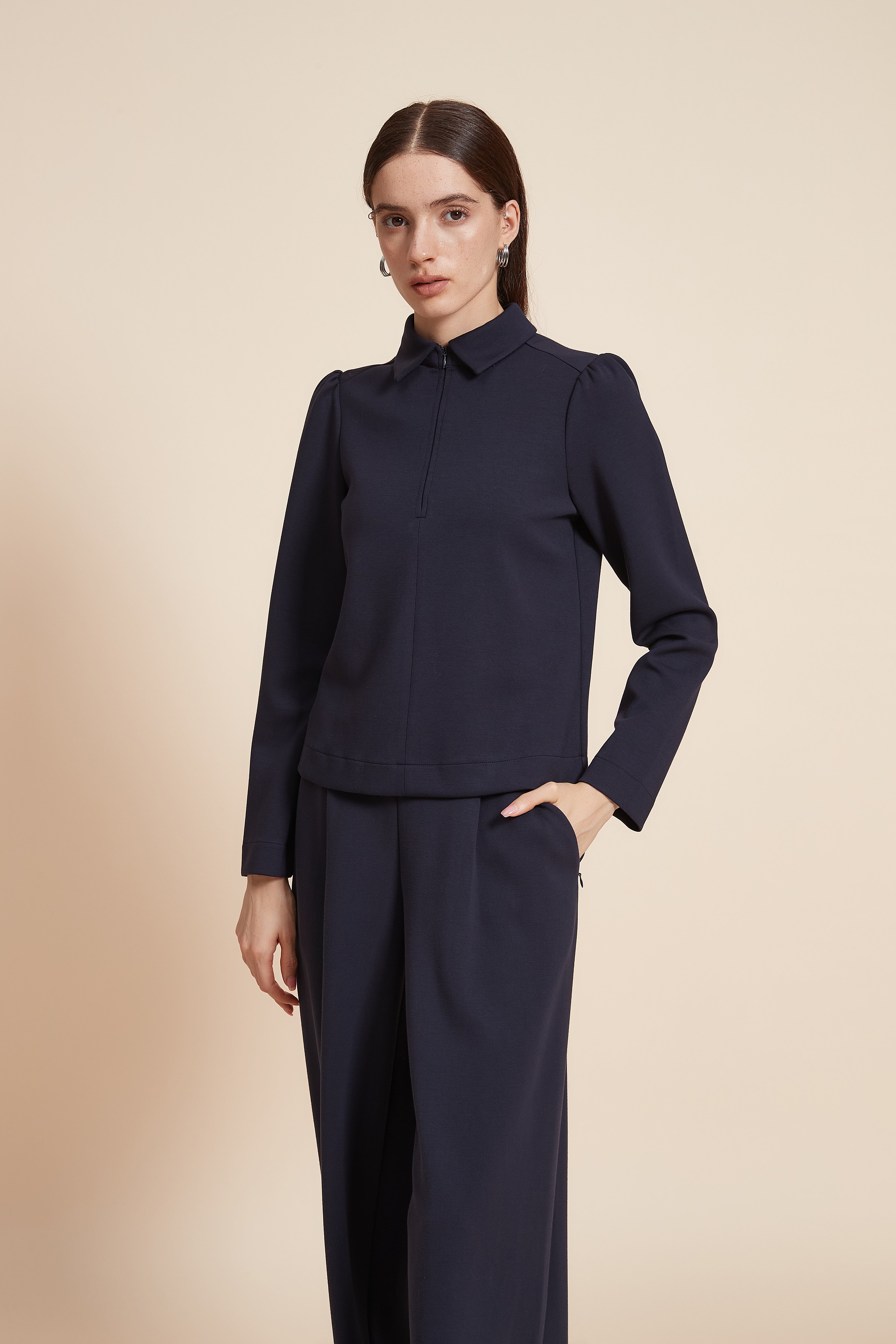 Plain Long Sleeve Short Blouse