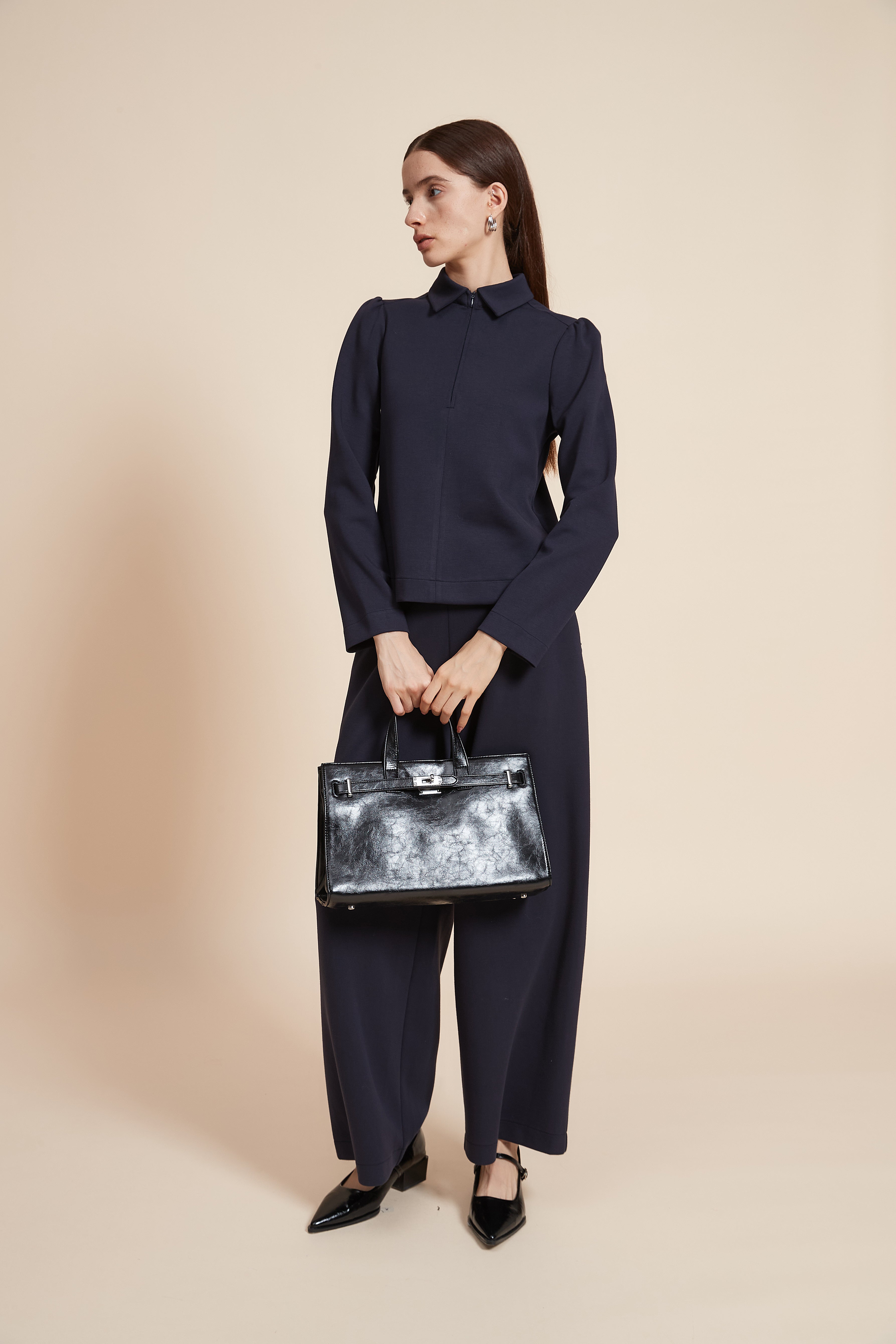 Plain Long Sleeve Short Blouse