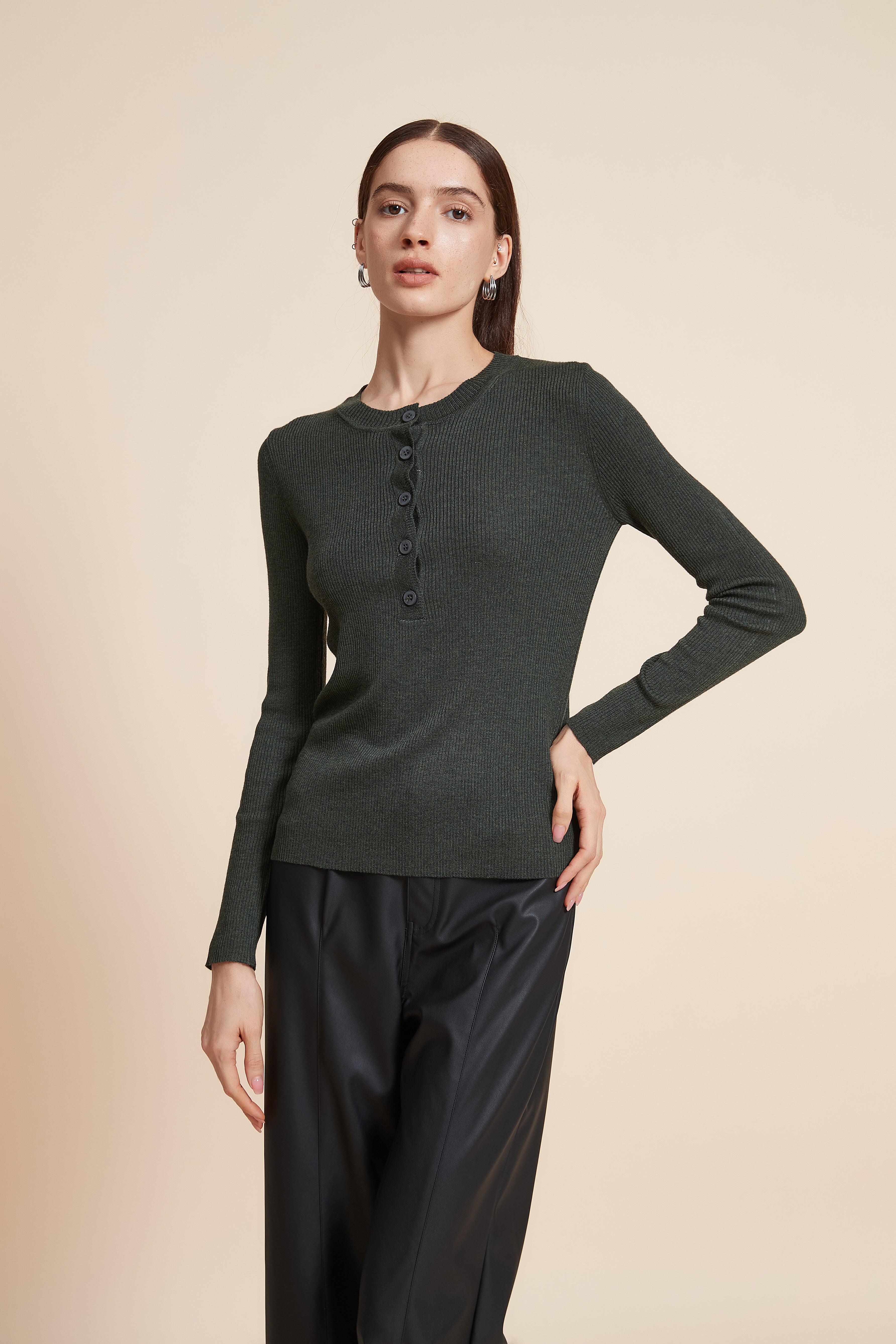 Plain Long Sleeve Blouse with Front Buttons
