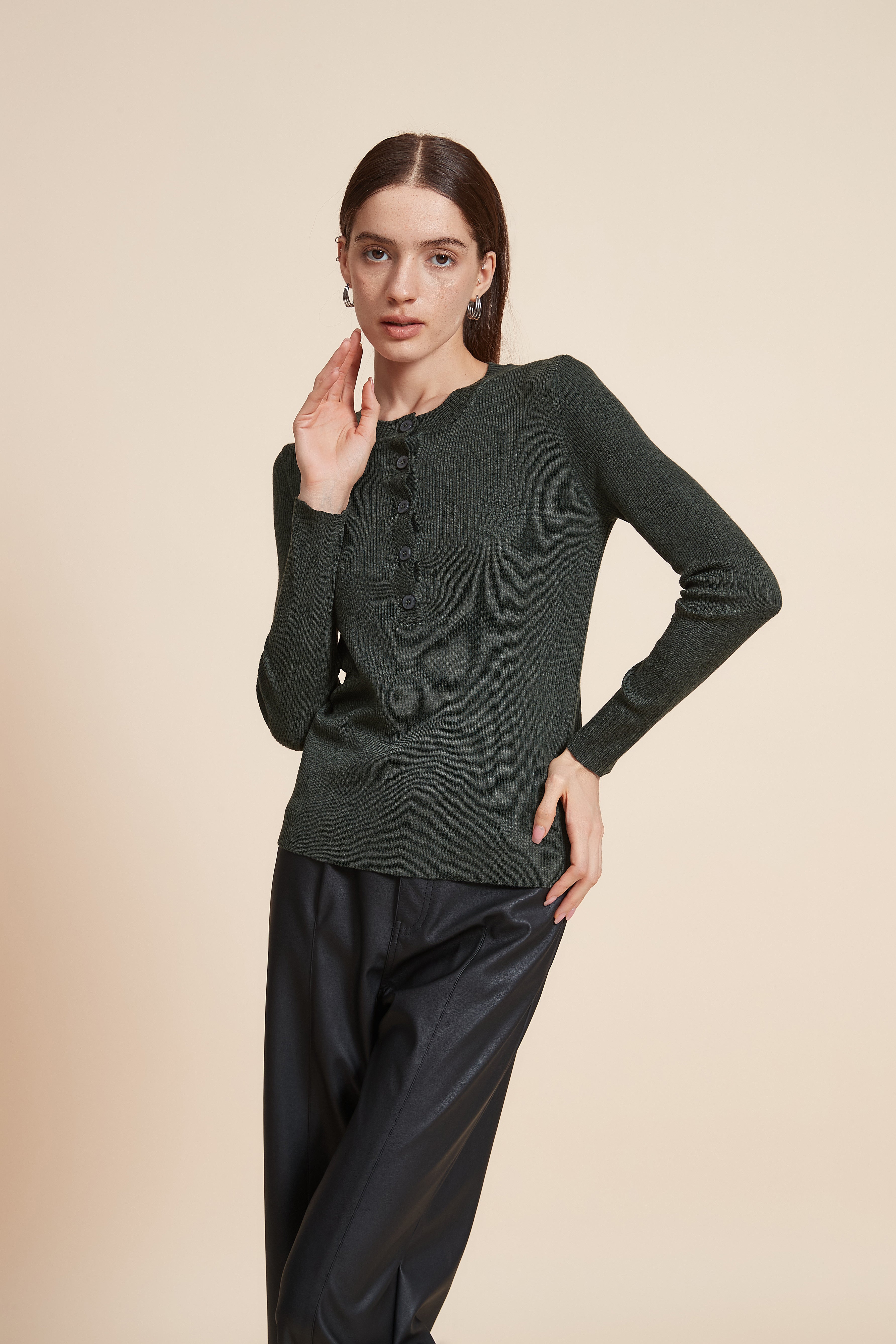 Plain Long Sleeve Blouse with Front Buttons