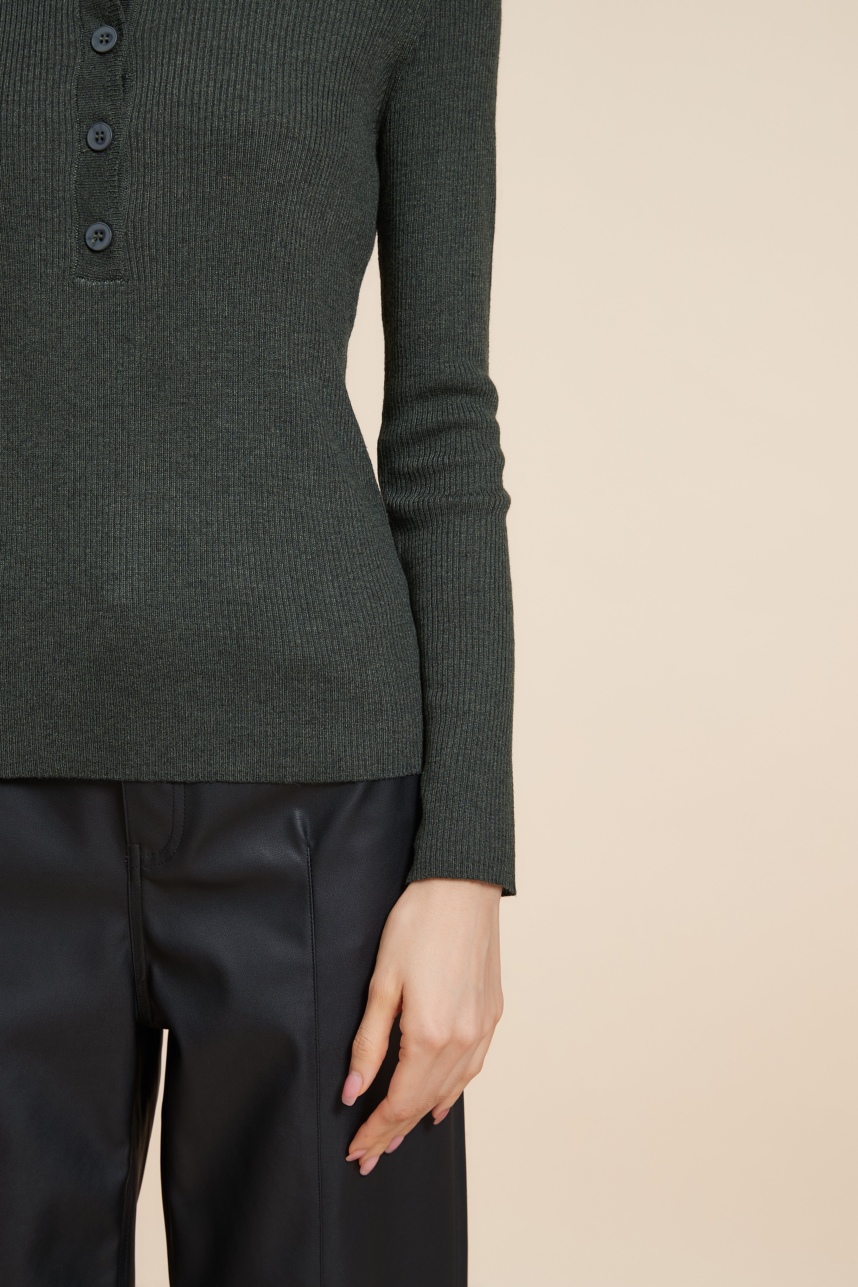 Plain Long Sleeve Blouse with Front Buttons