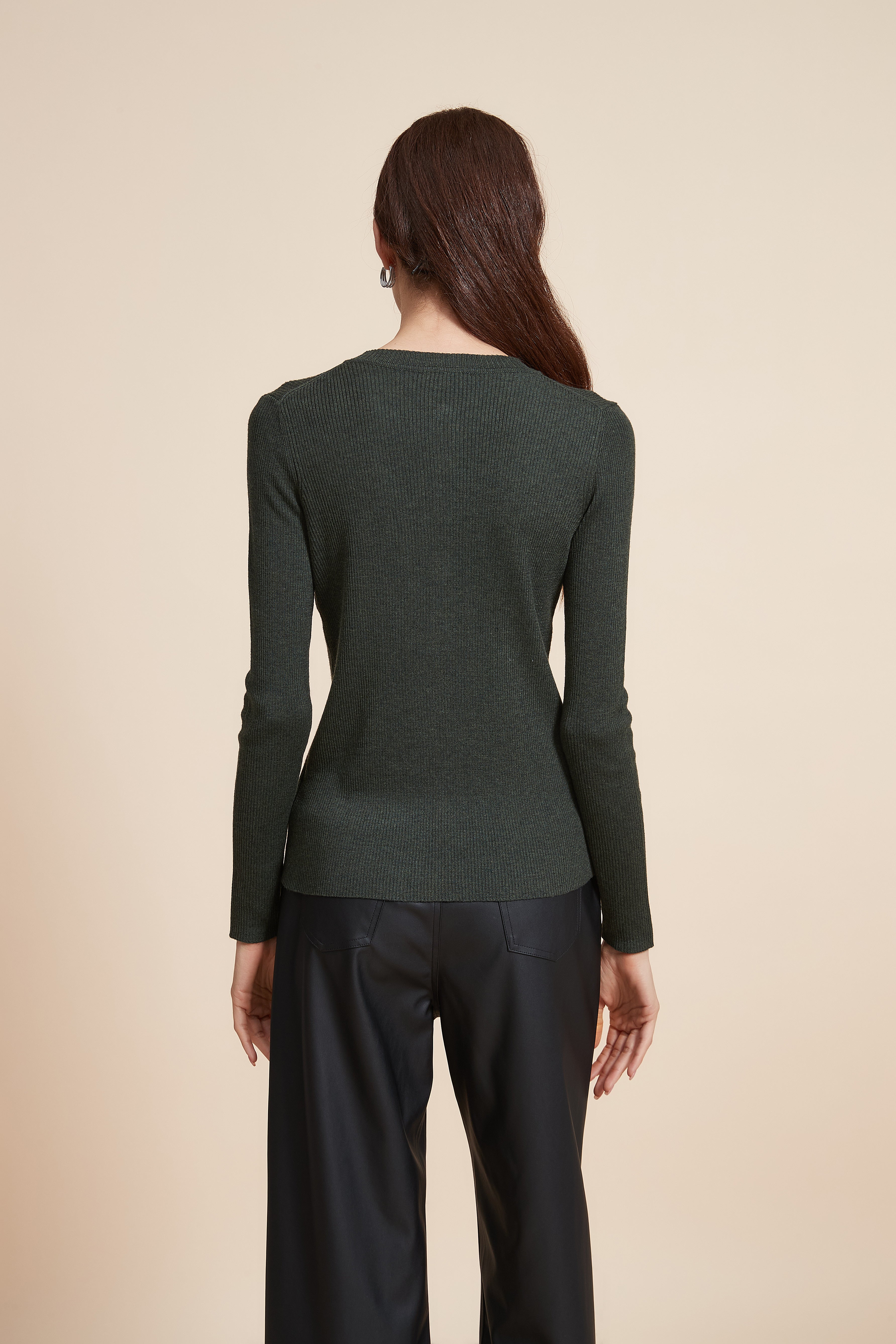 Plain Long Sleeve Blouse with Front Buttons