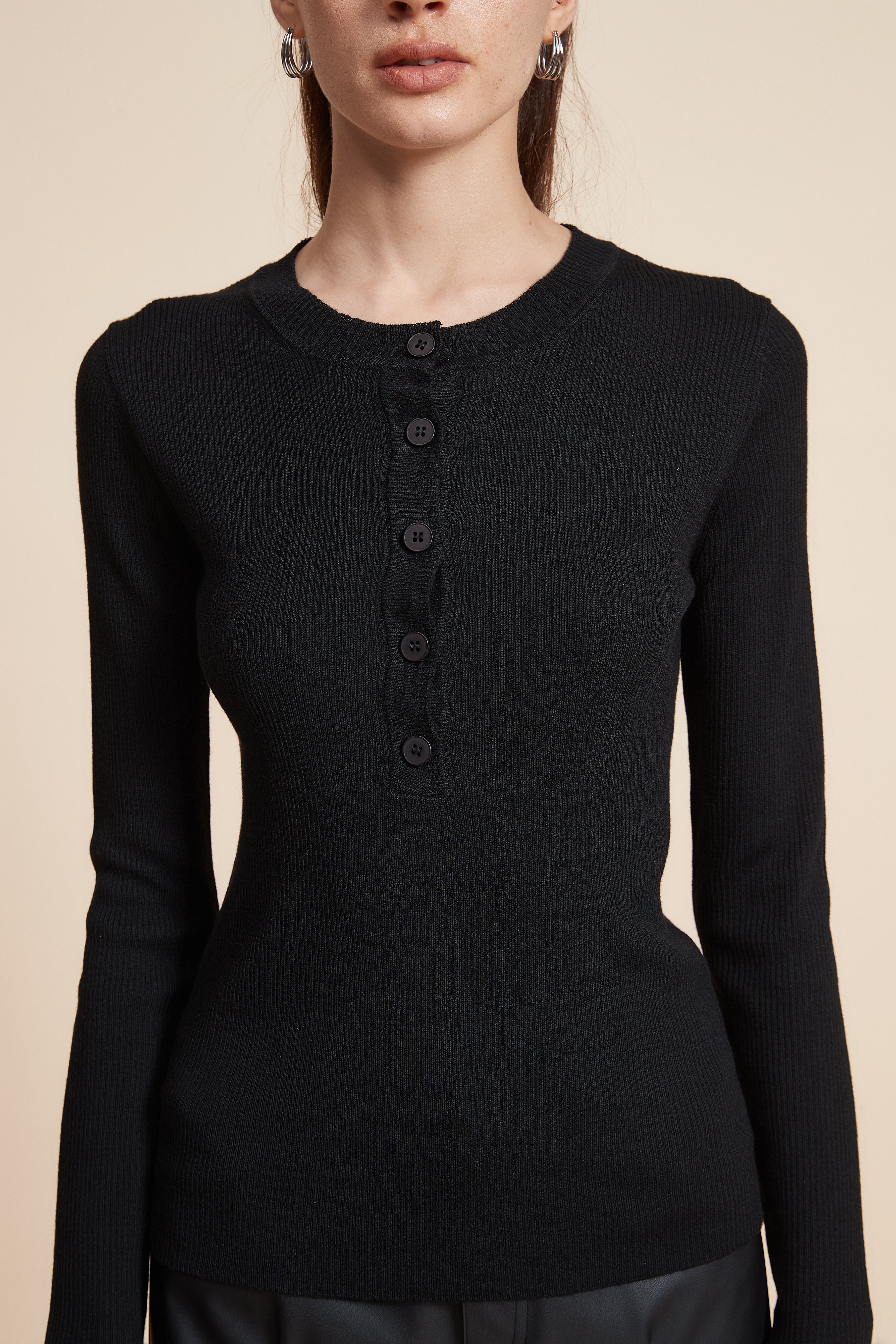 Plain Long Sleeve Blouse with Front Buttons