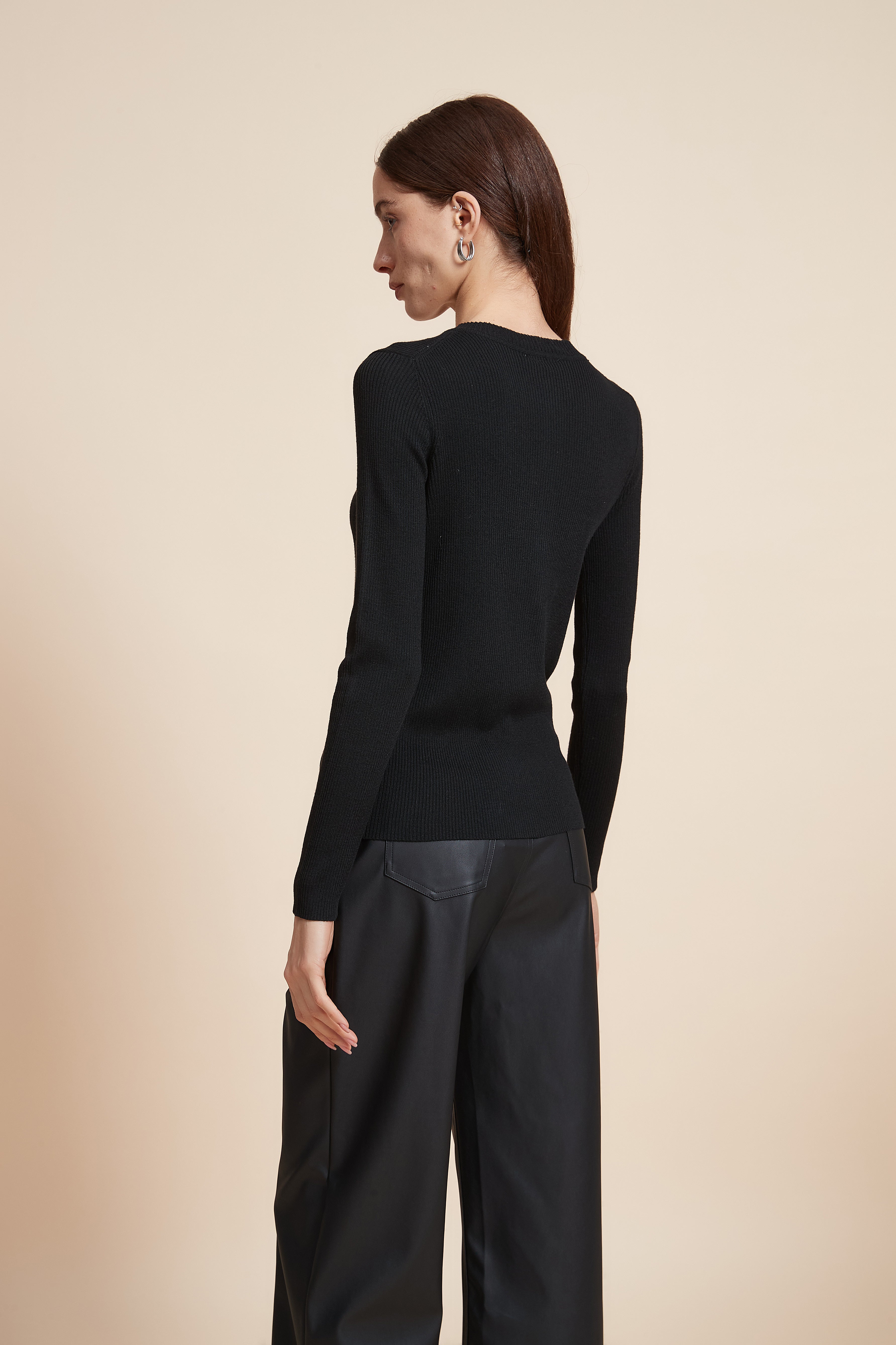 Plain Long Sleeve Blouse with Front Buttons