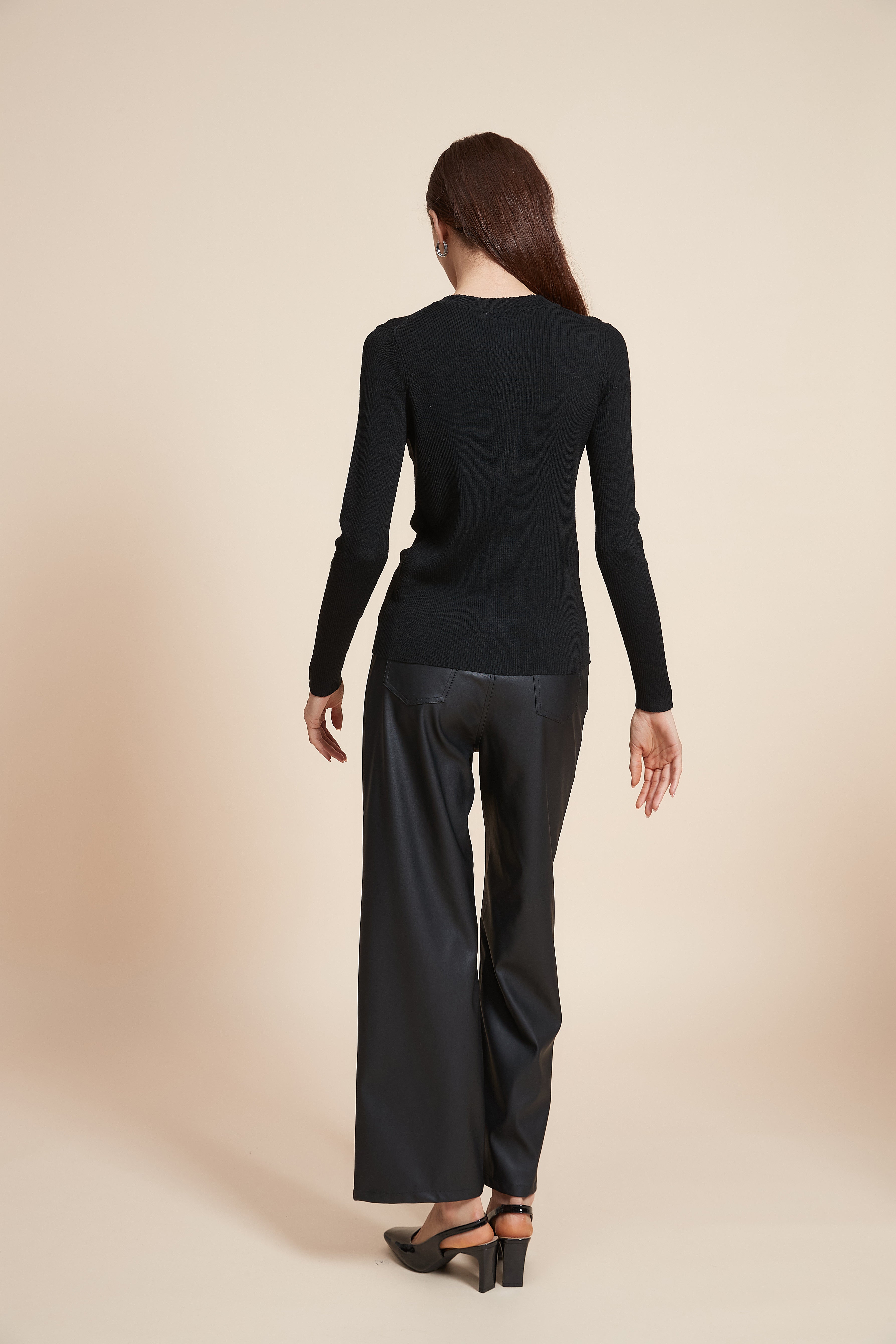 Plain Long Sleeve Blouse with Front Buttons