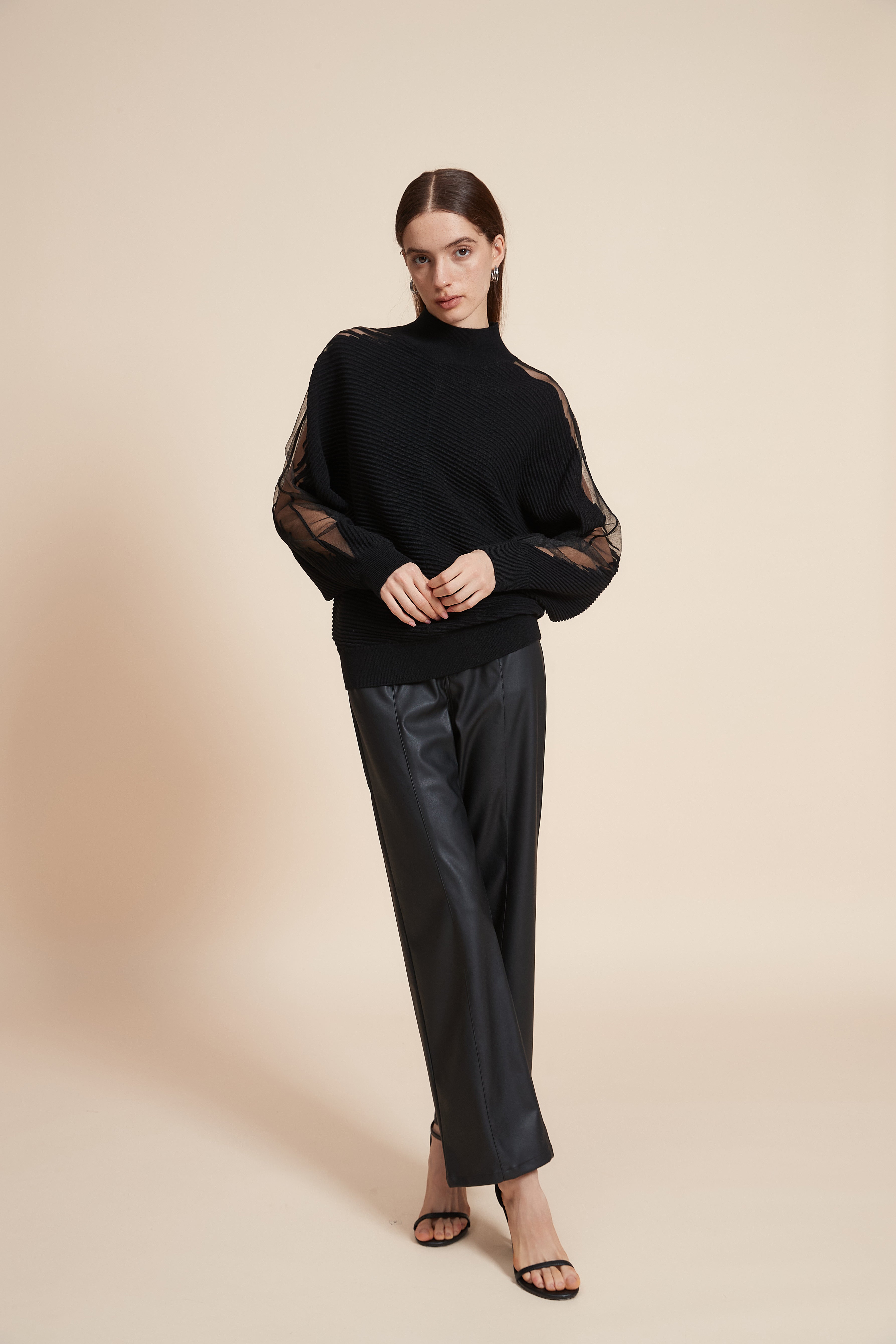 Plain Sweater With Long Sheer Sleeves