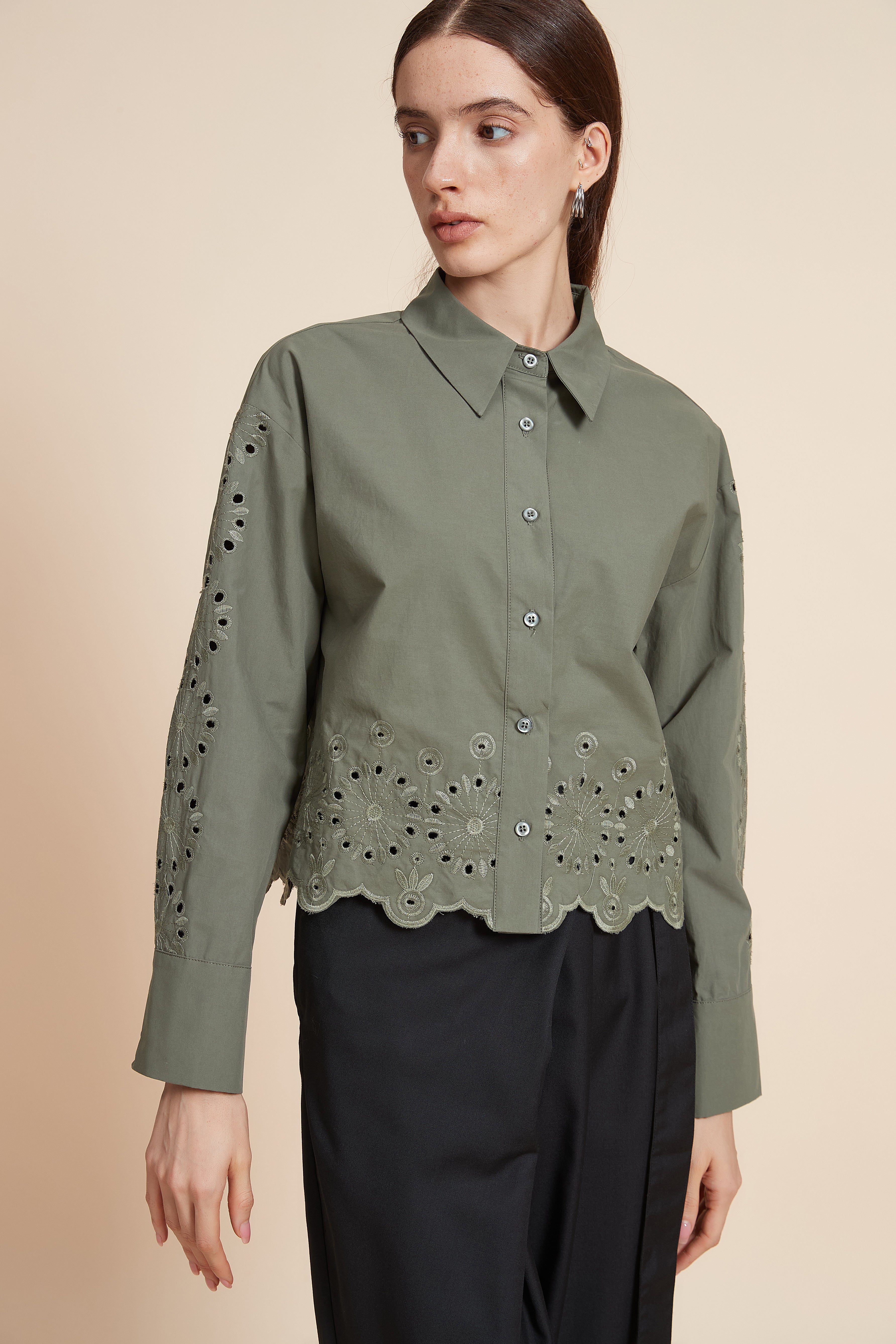 Plain Long Sleeve Short Shirt