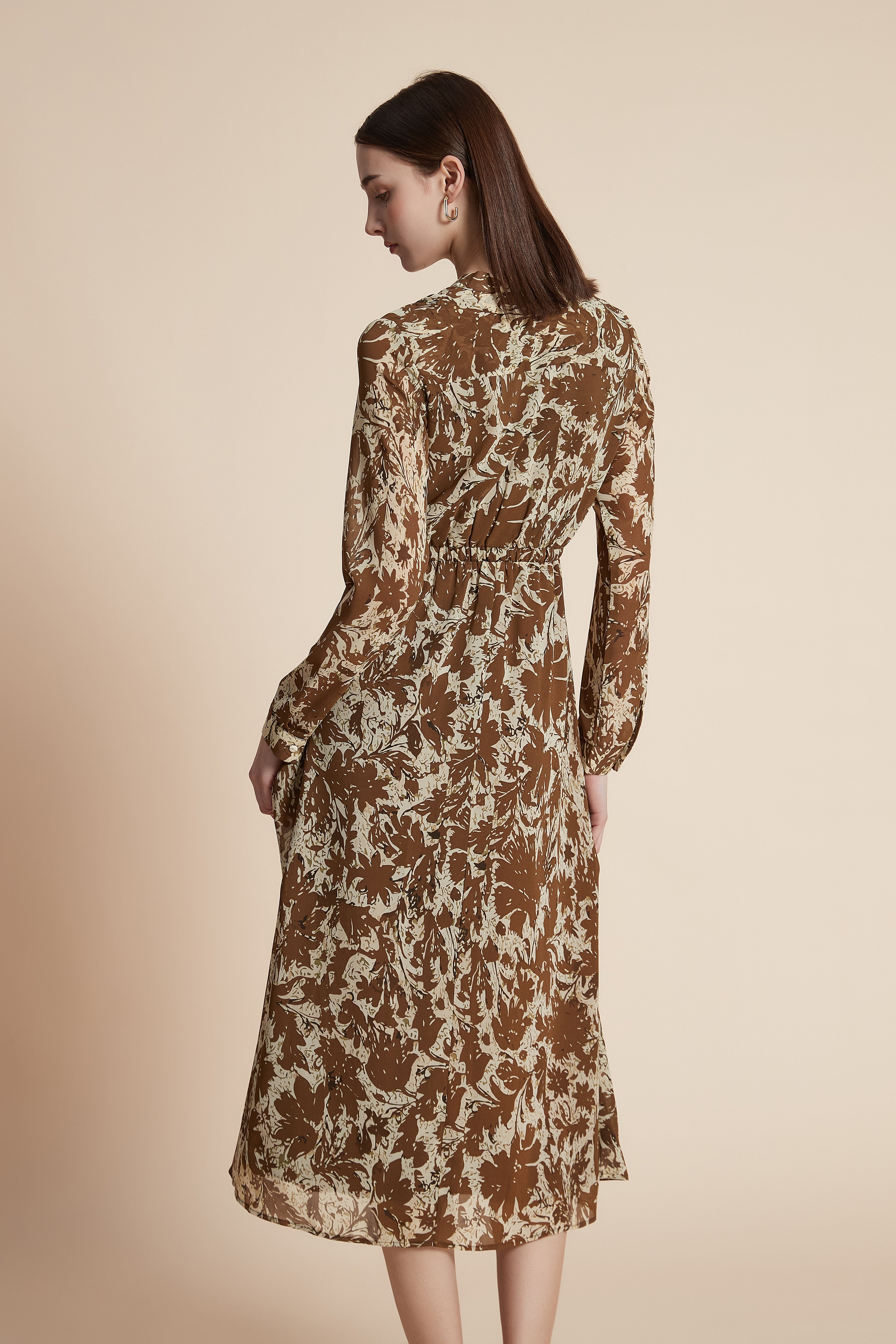 Printed long-sleeve midi dress
