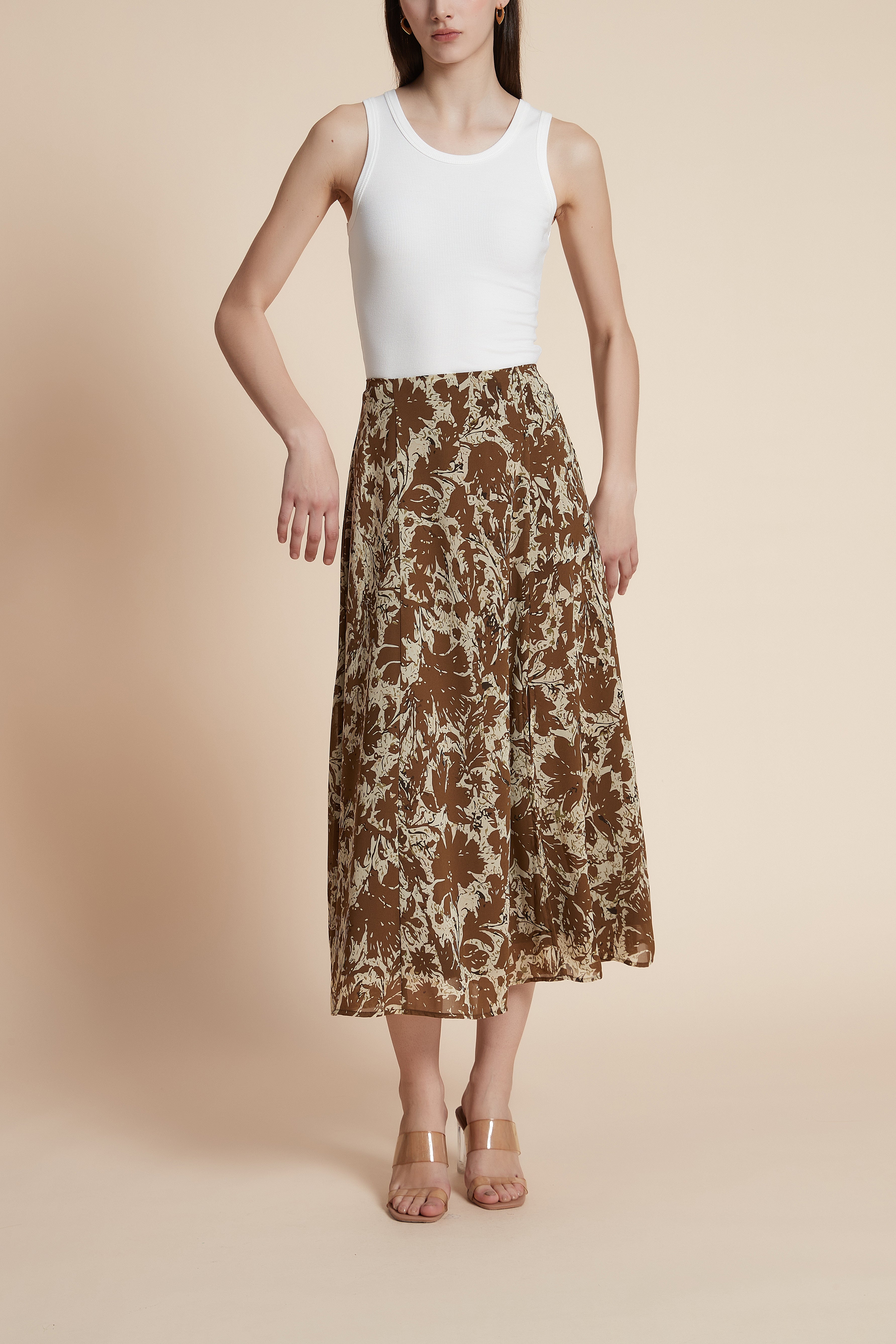 Floral wide-leg midi skirt