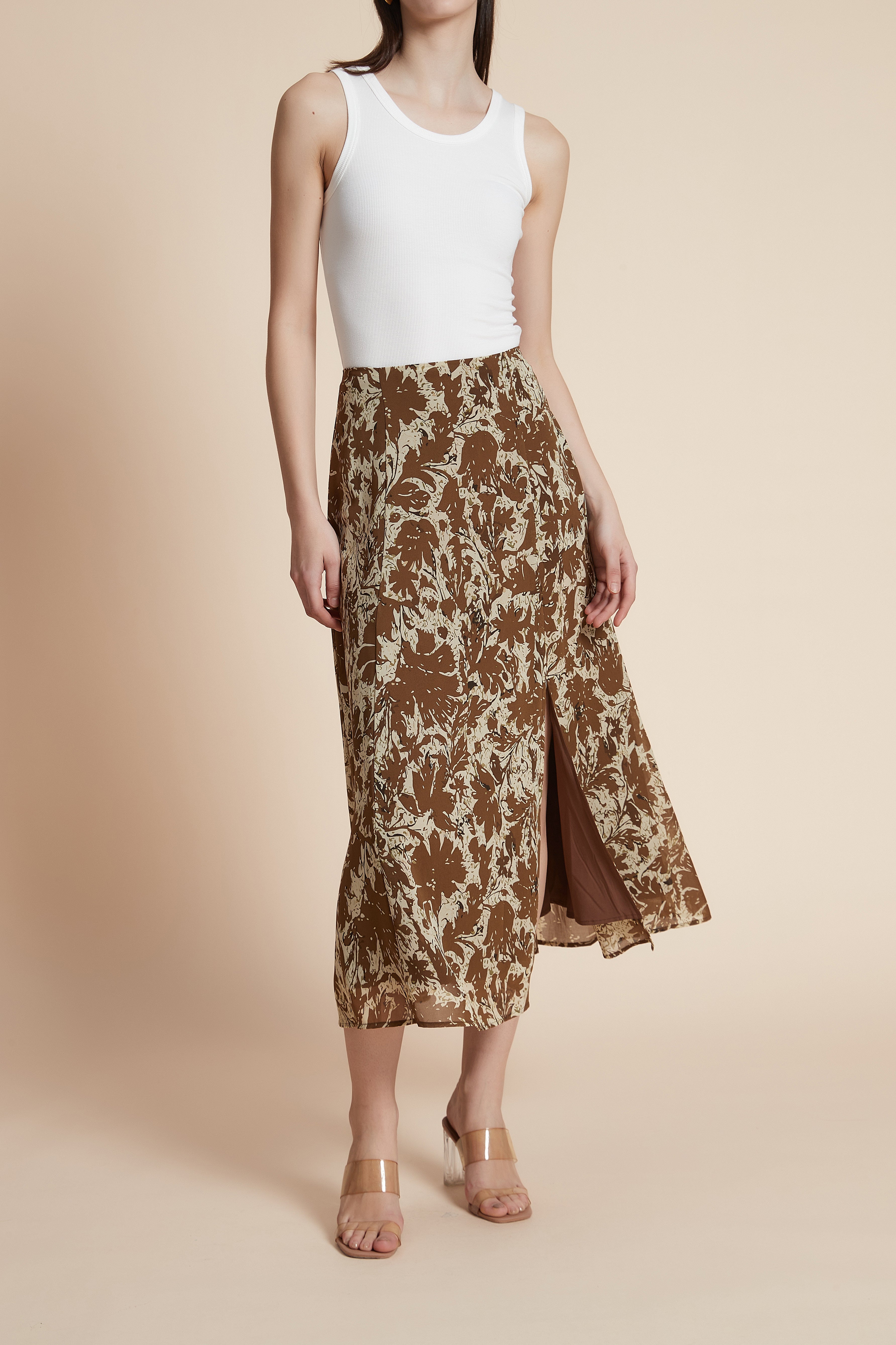 Floral wide-leg midi skirt