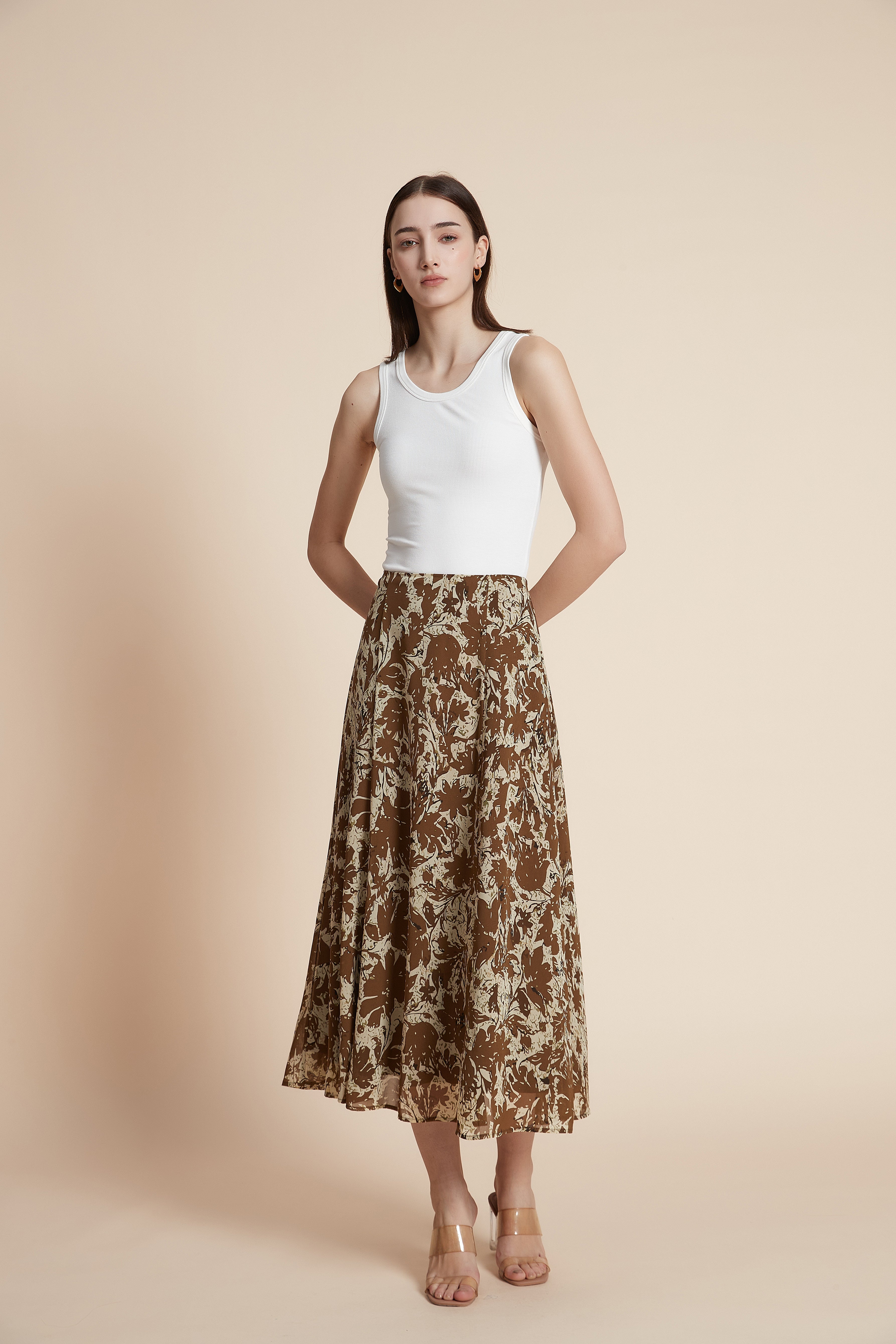 Floral wide-leg midi skirt
