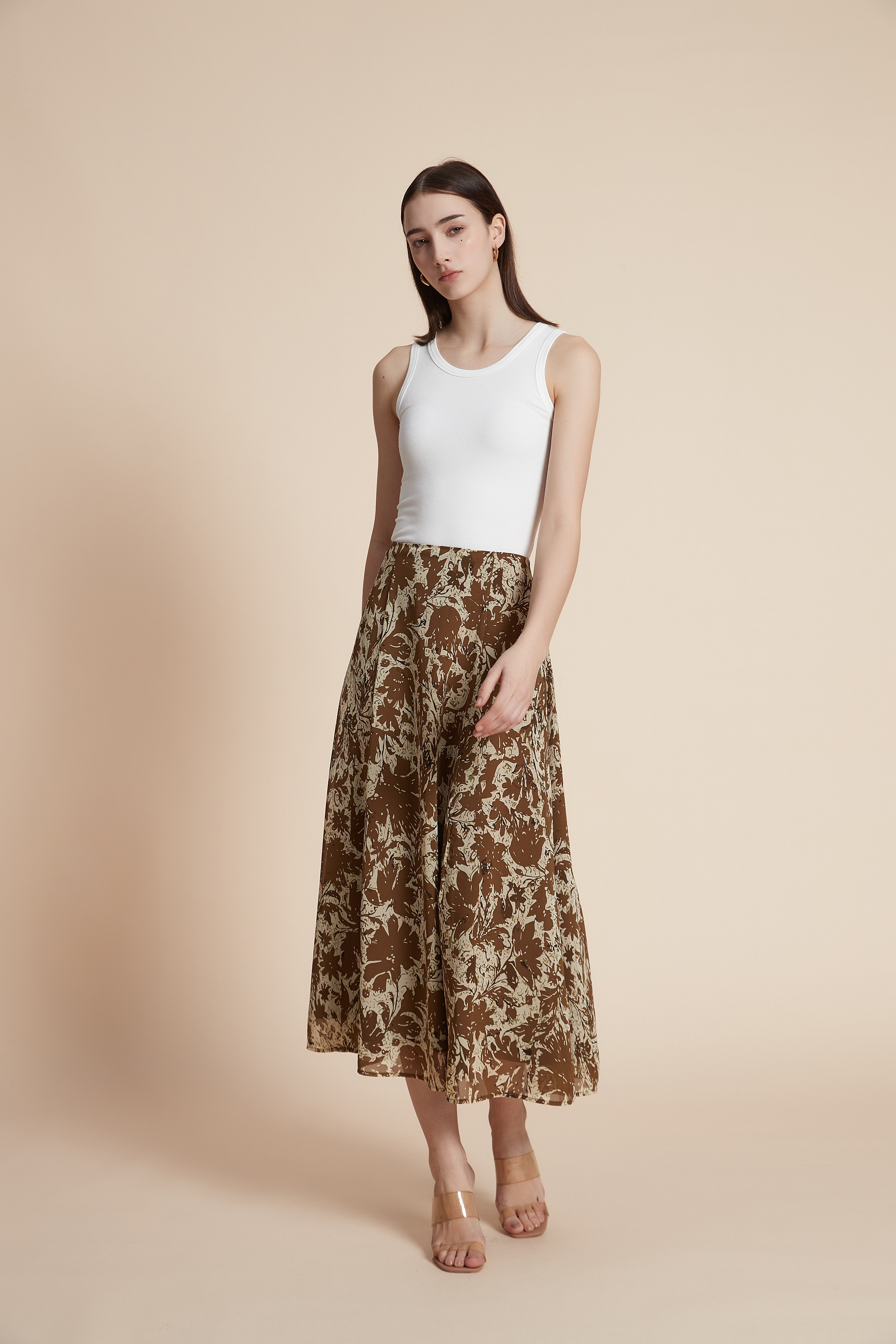 Floral wide-leg midi skirt