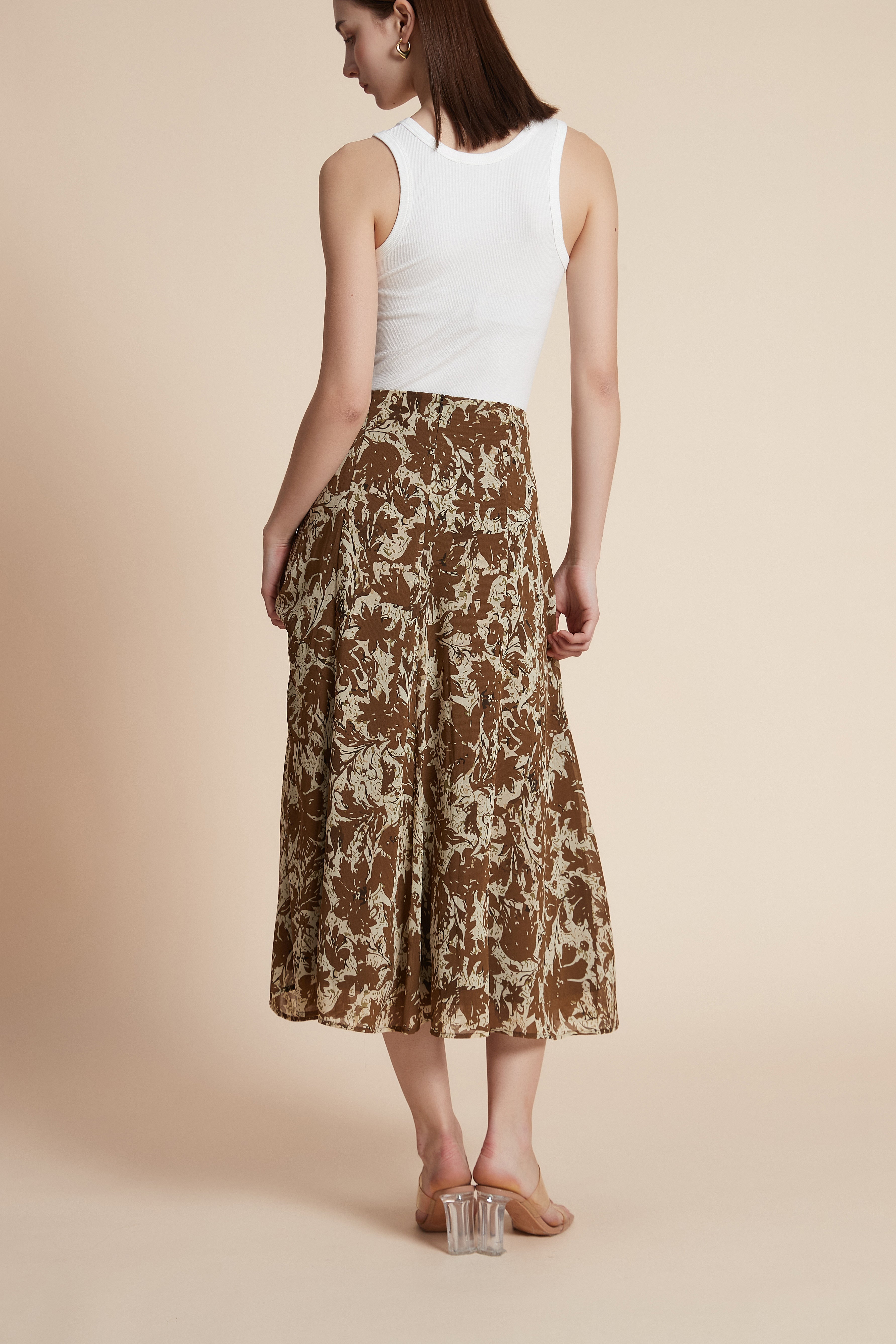 Floral wide-leg midi skirt