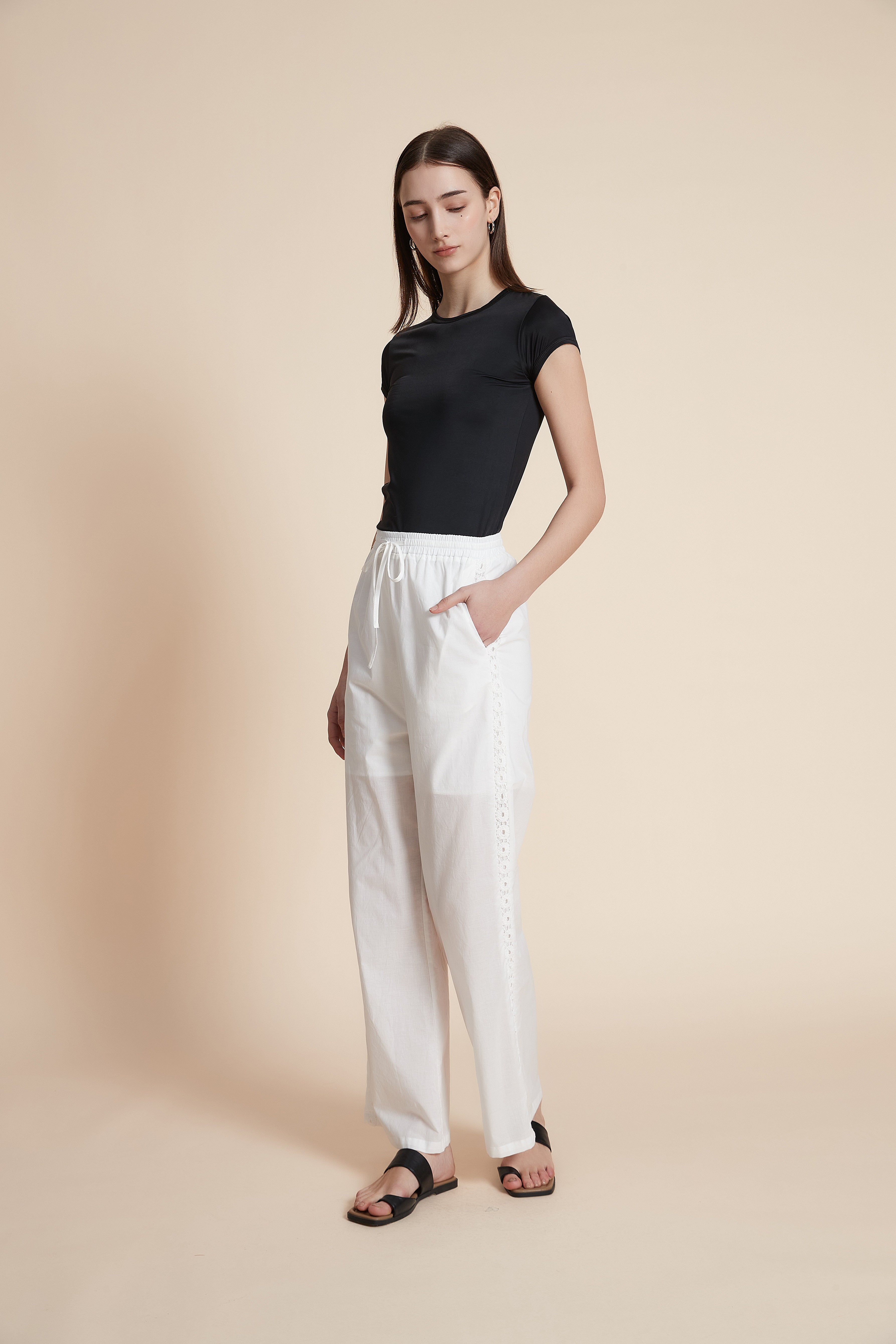 Wide Leg Plain Trousers