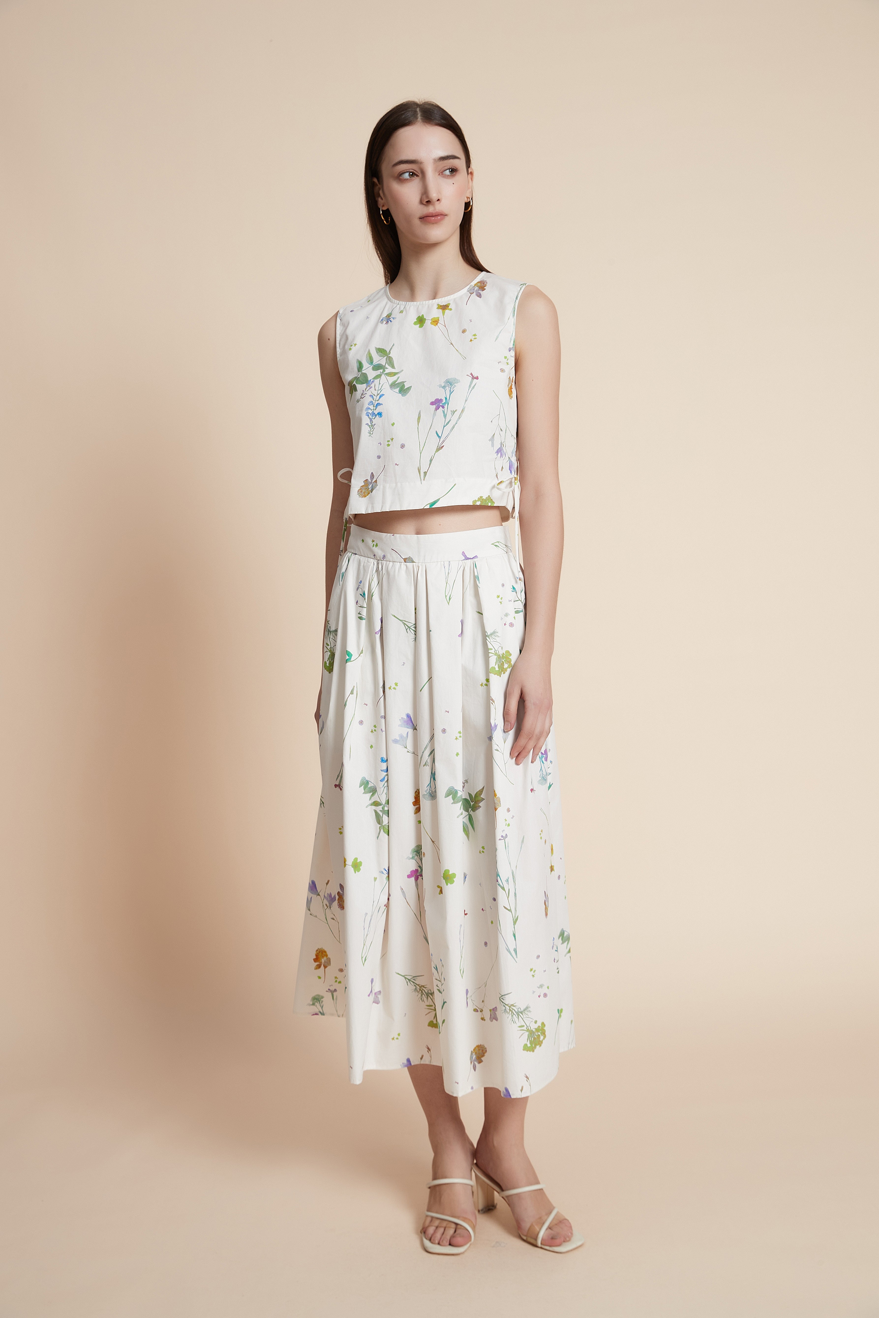 Floral wide-leg midi skirt
