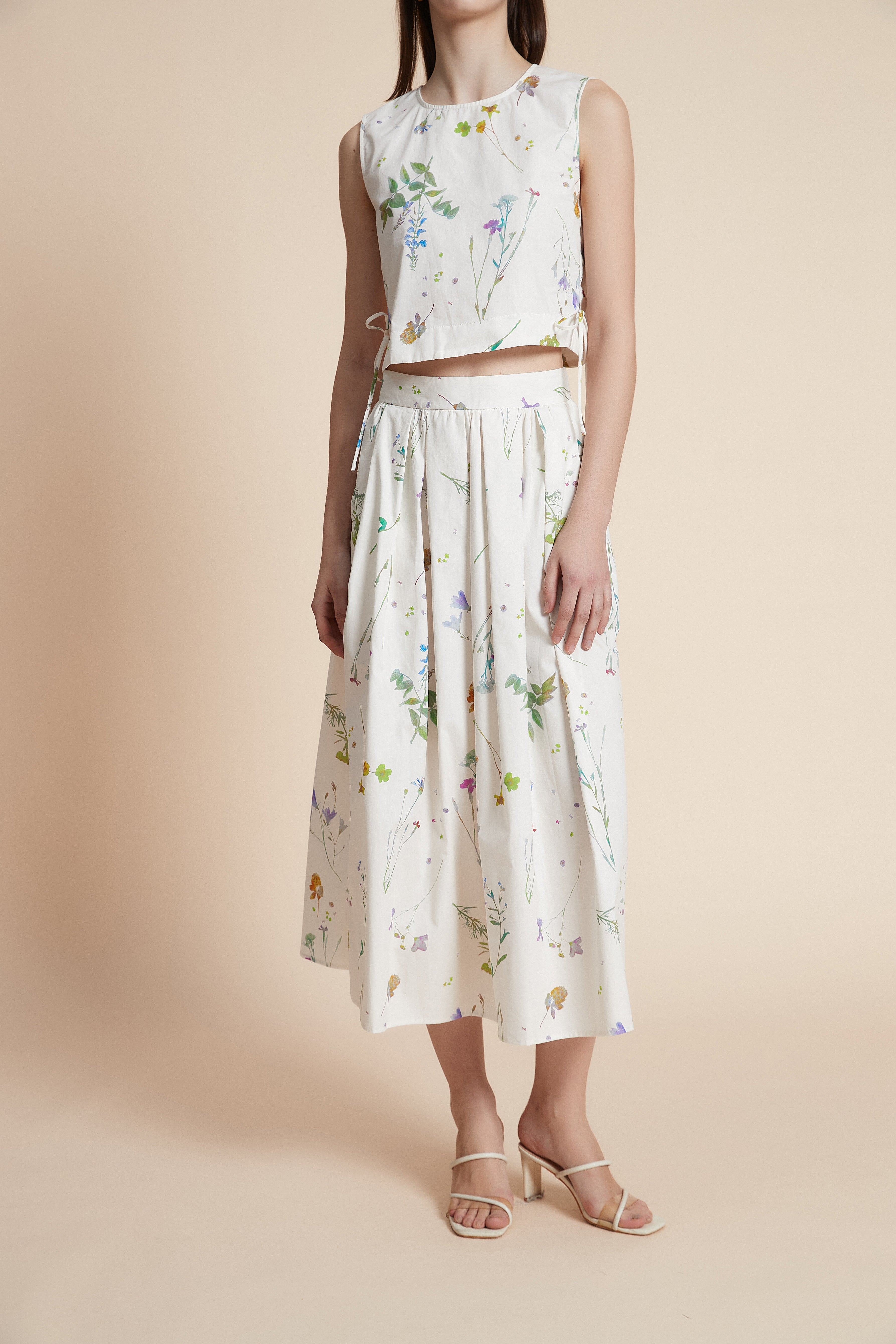 Floral wide-leg midi skirt