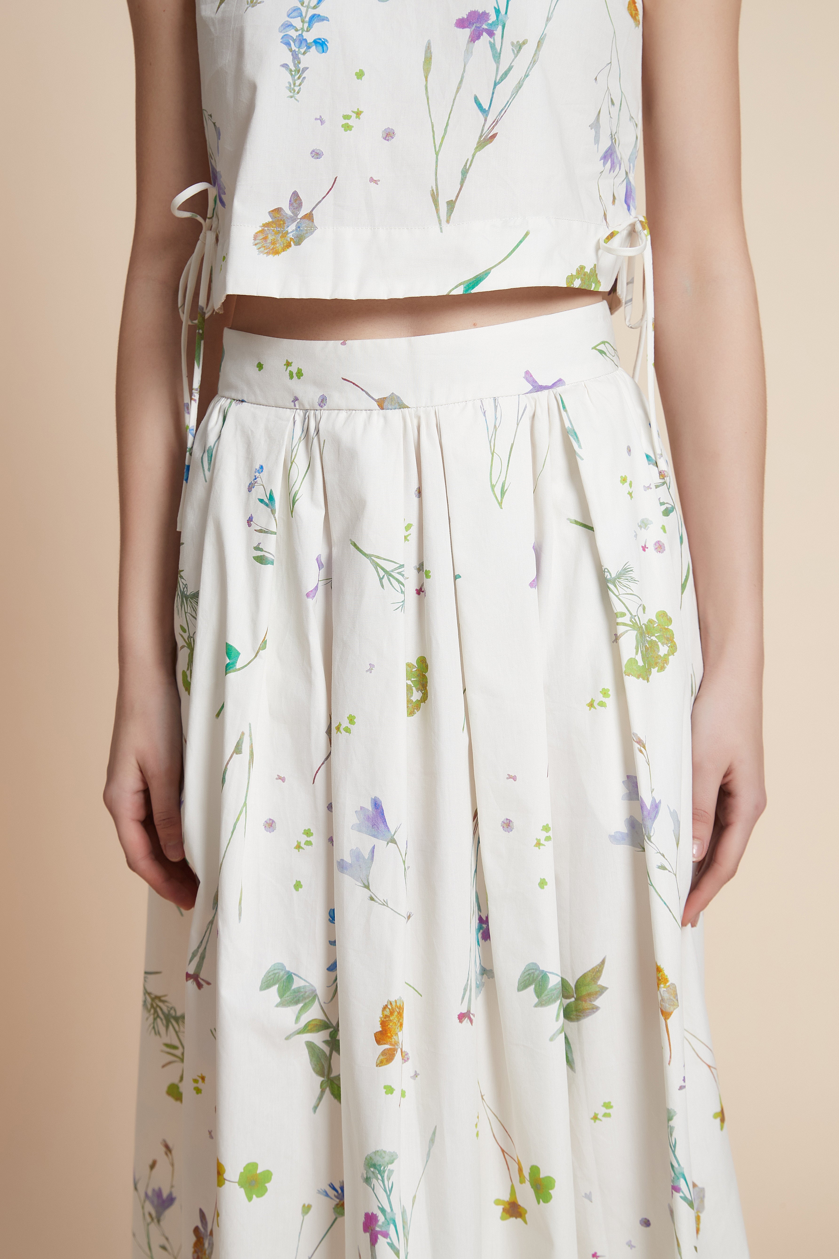 Floral wide-leg midi skirt