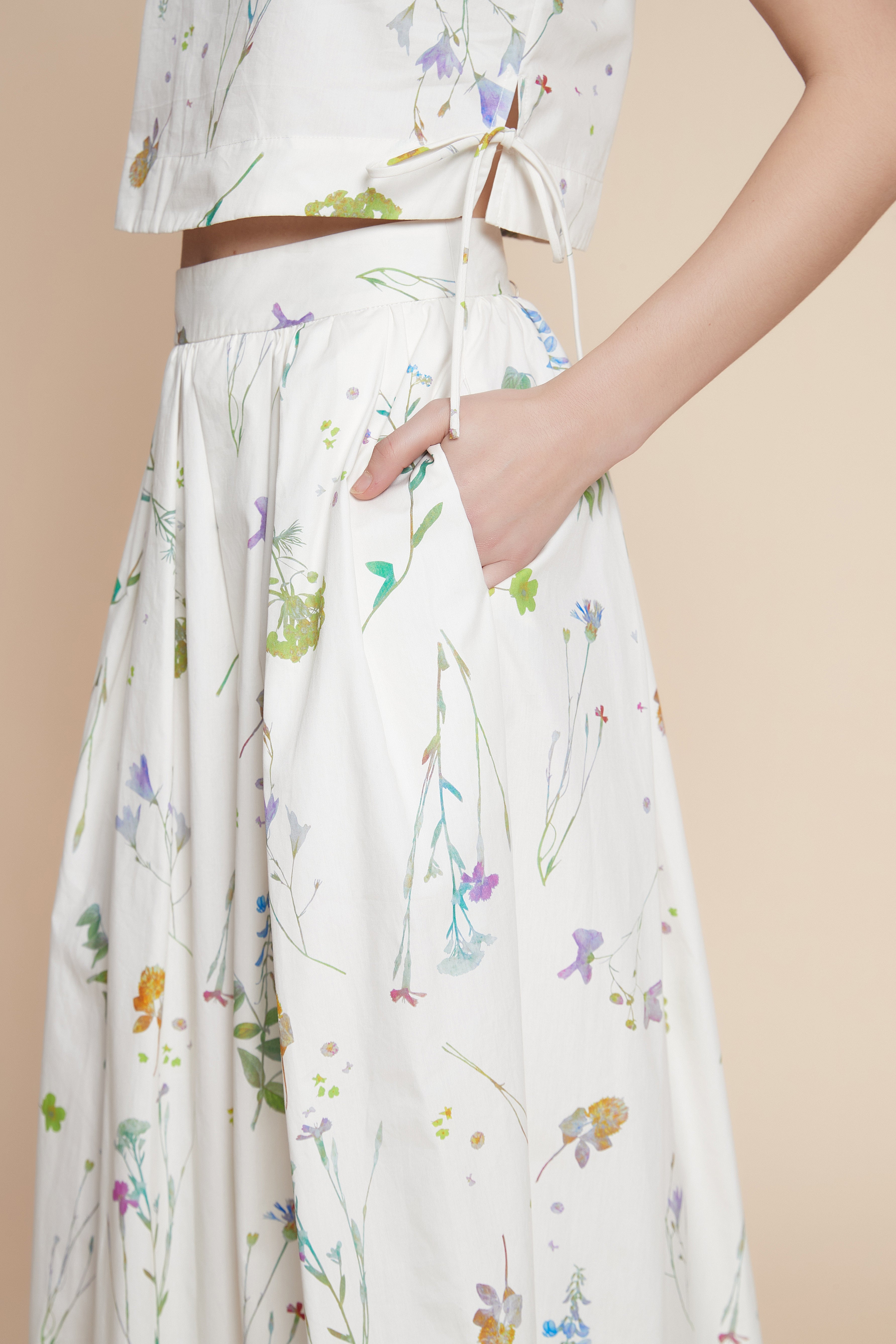 Floral wide-leg midi skirt