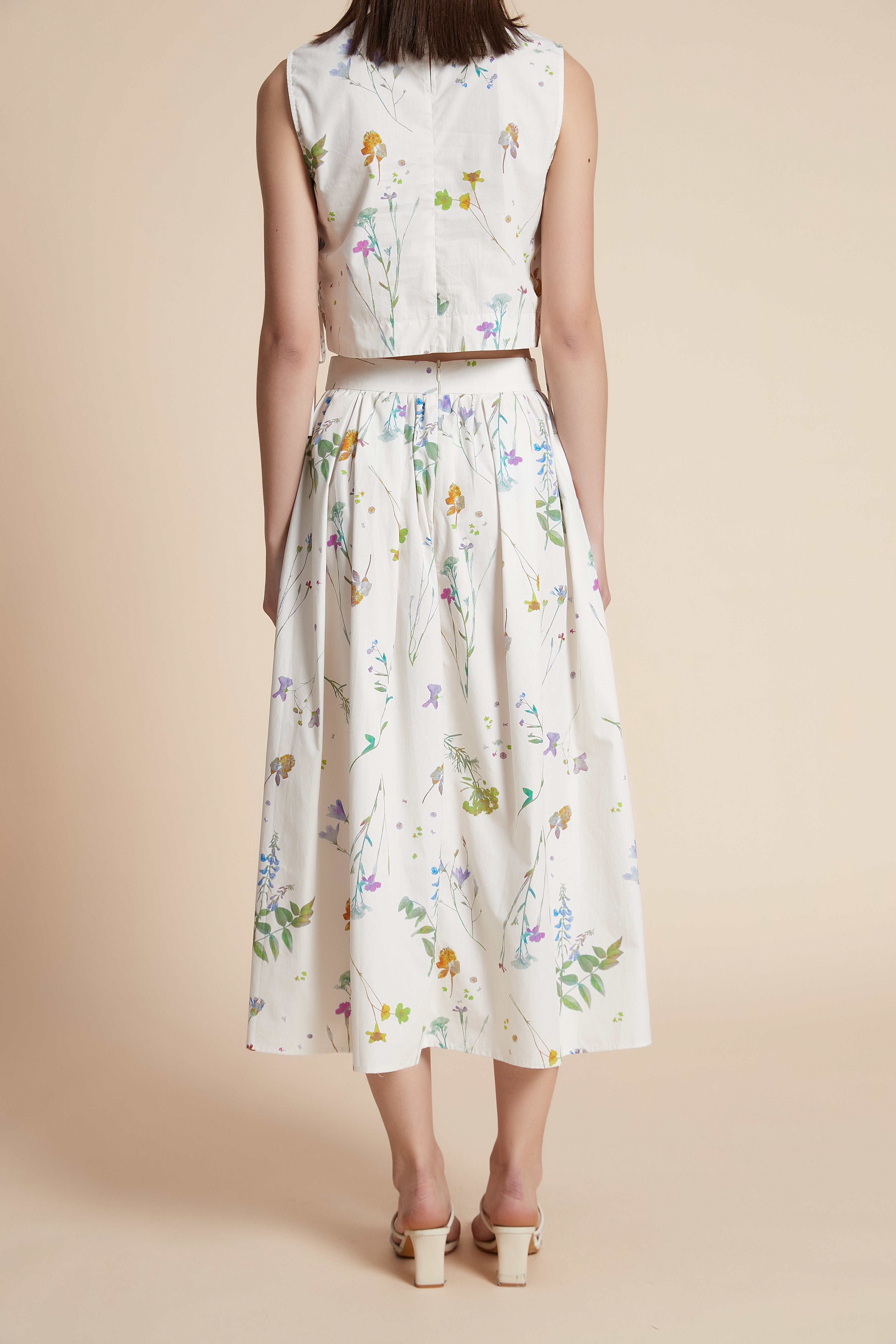 Floral wide-leg midi skirt