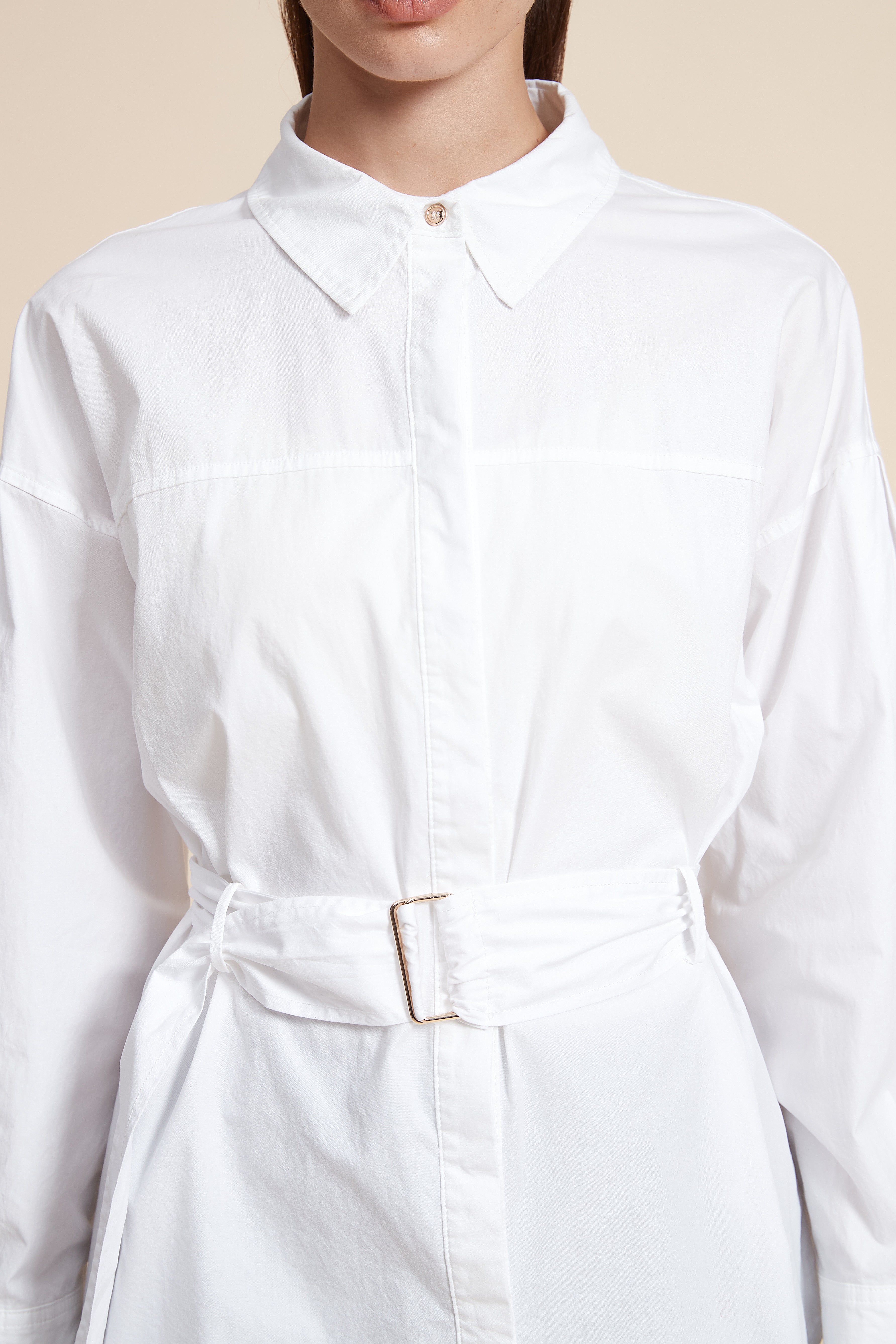 Plain Long Sleeve Blouse with Belt