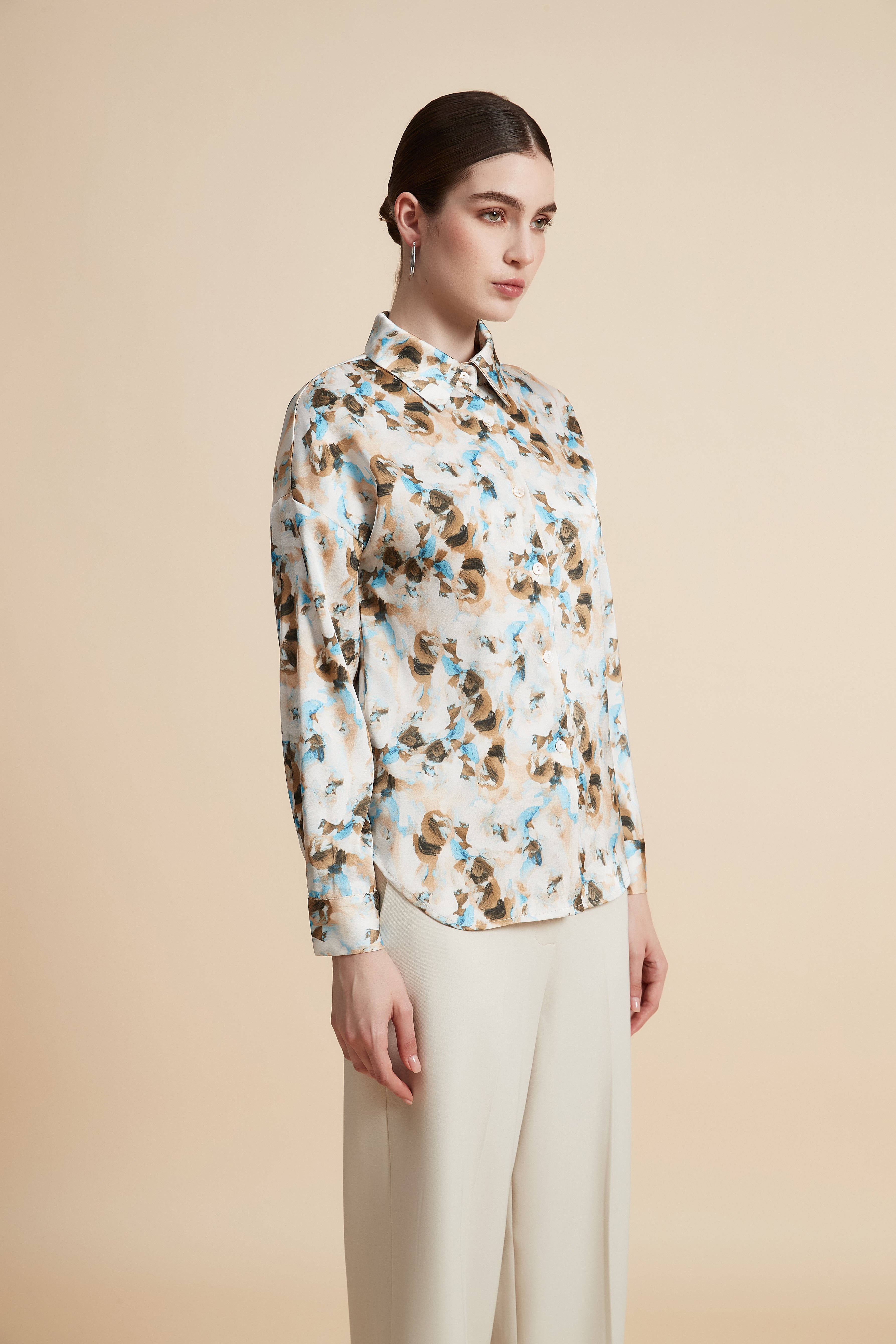 Floral Long Sleeve Blouse with Front Buttons