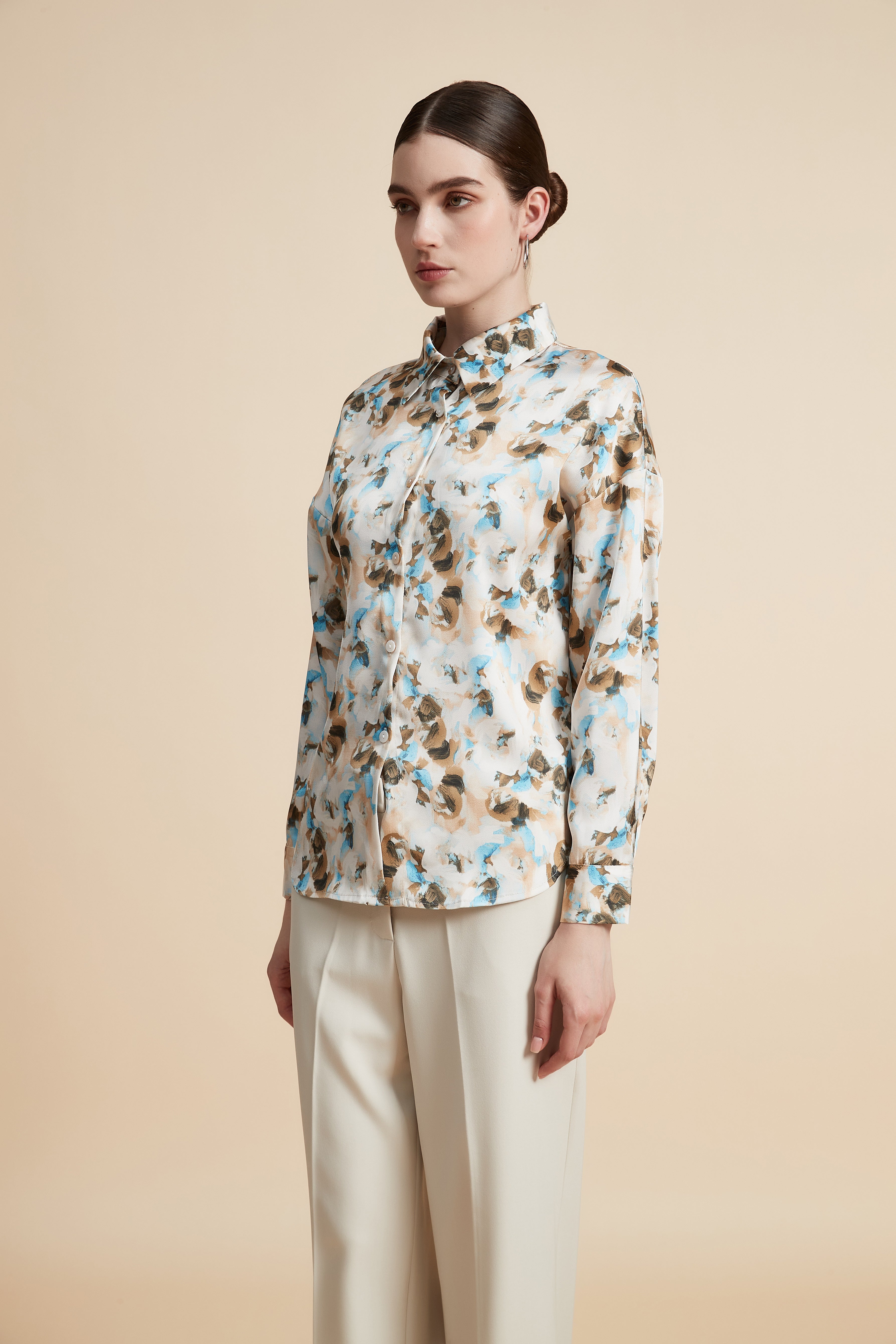 Floral Long Sleeve Blouse with Front Buttons