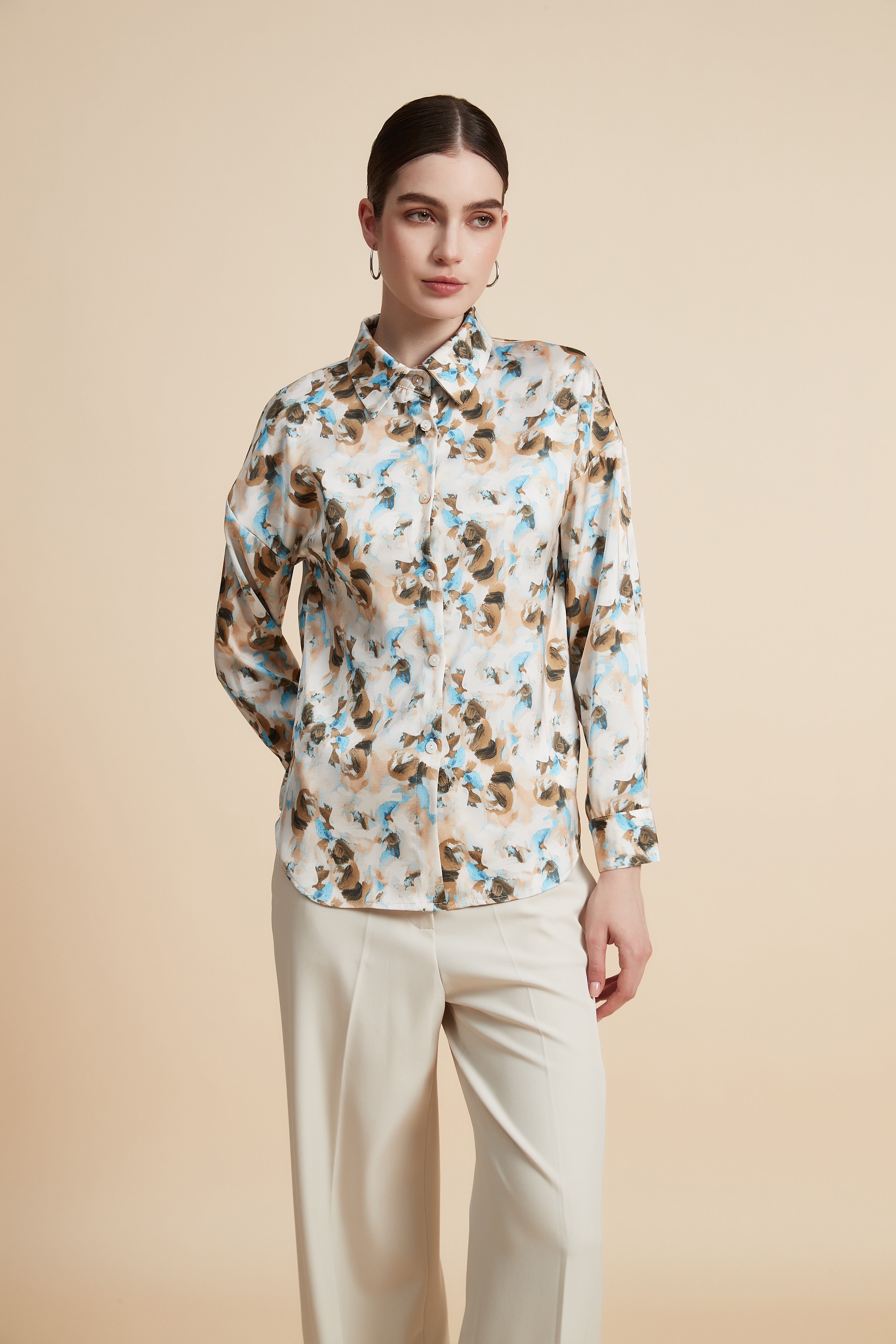 Floral Long Sleeve Blouse with Front Buttons