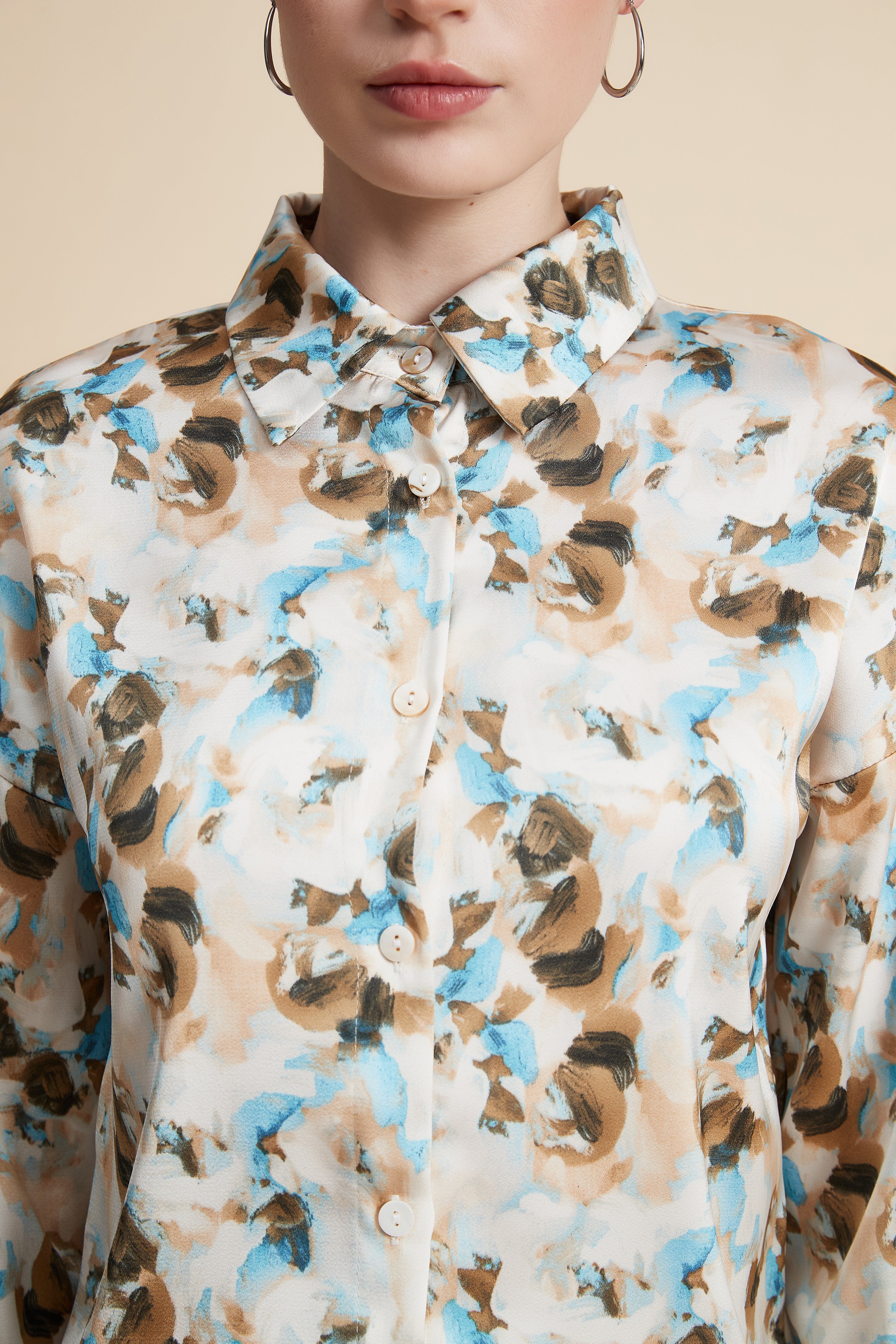 Floral Long Sleeve Blouse with Front Buttons