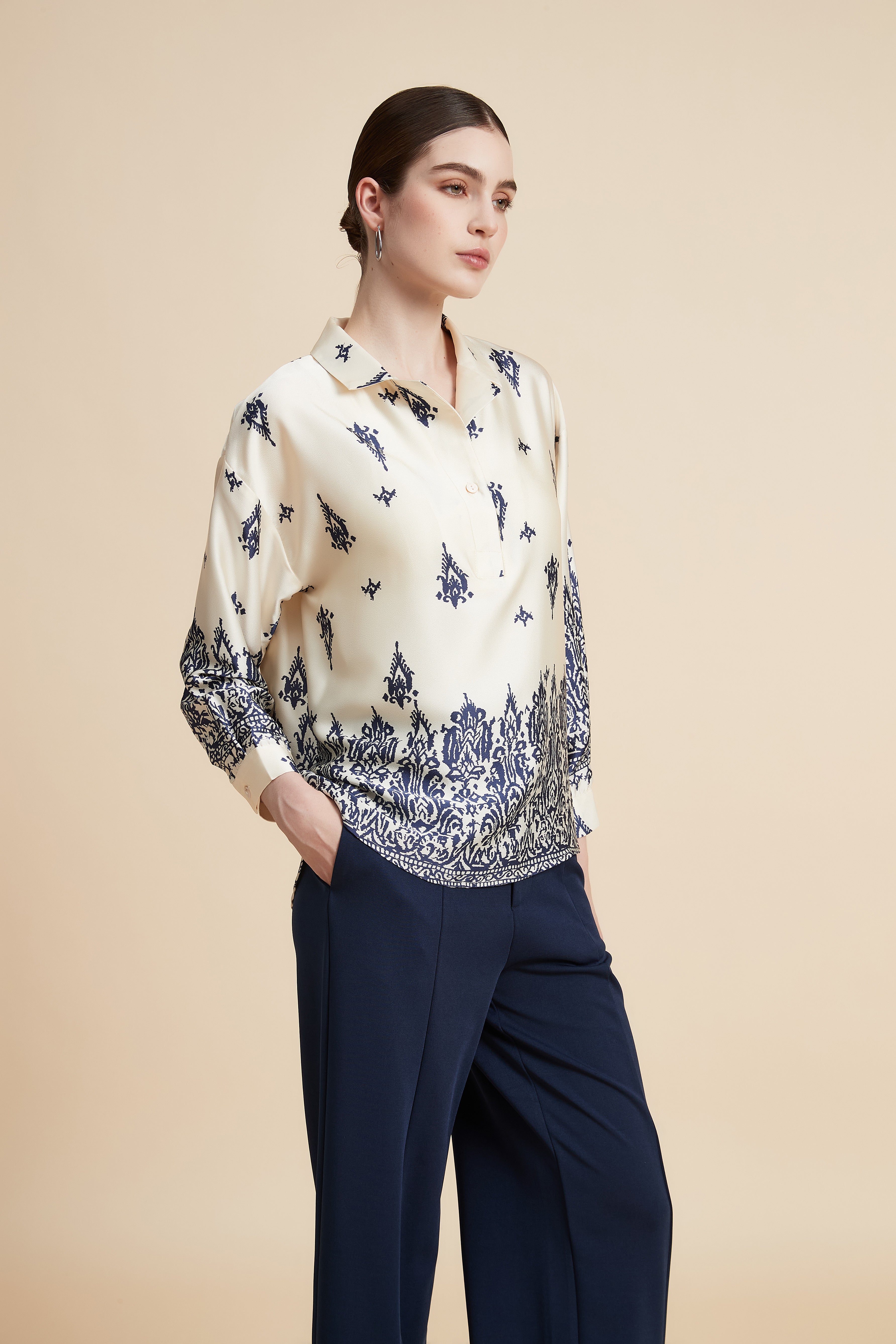 Women's Printed Blouse with Shirt Collar