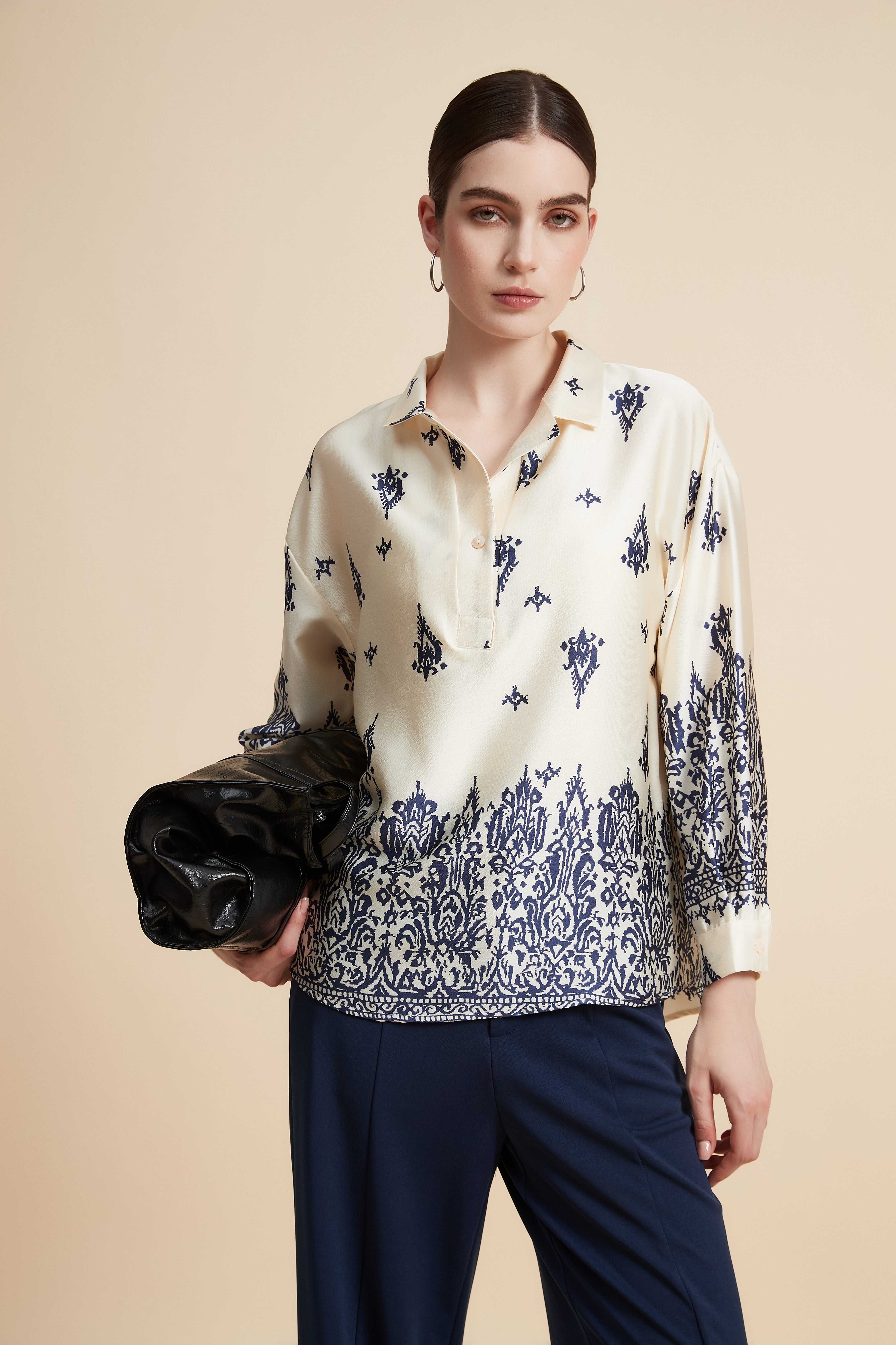 Women's Printed Blouse with Shirt Collar