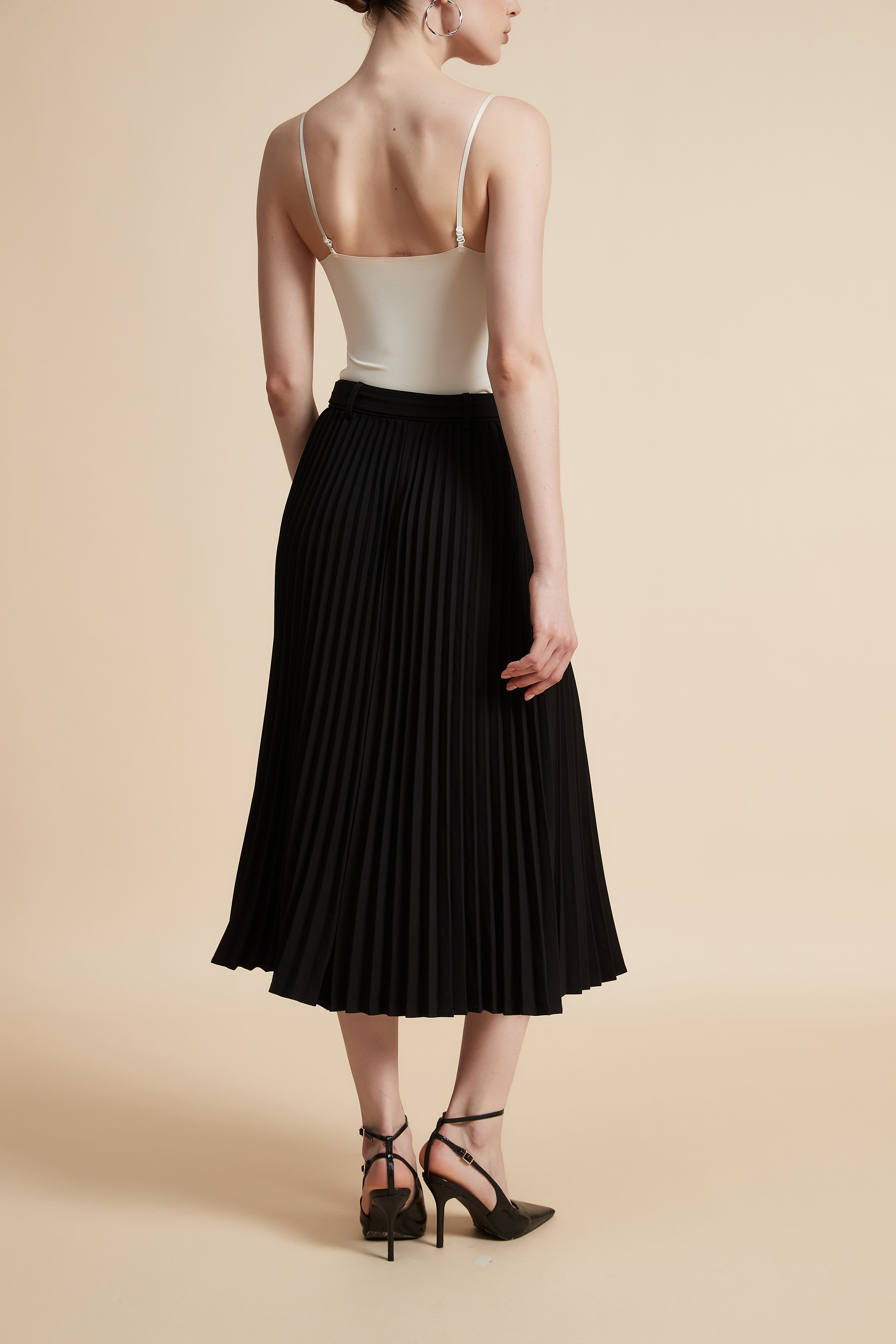 Solid Pleated Midi Skirt