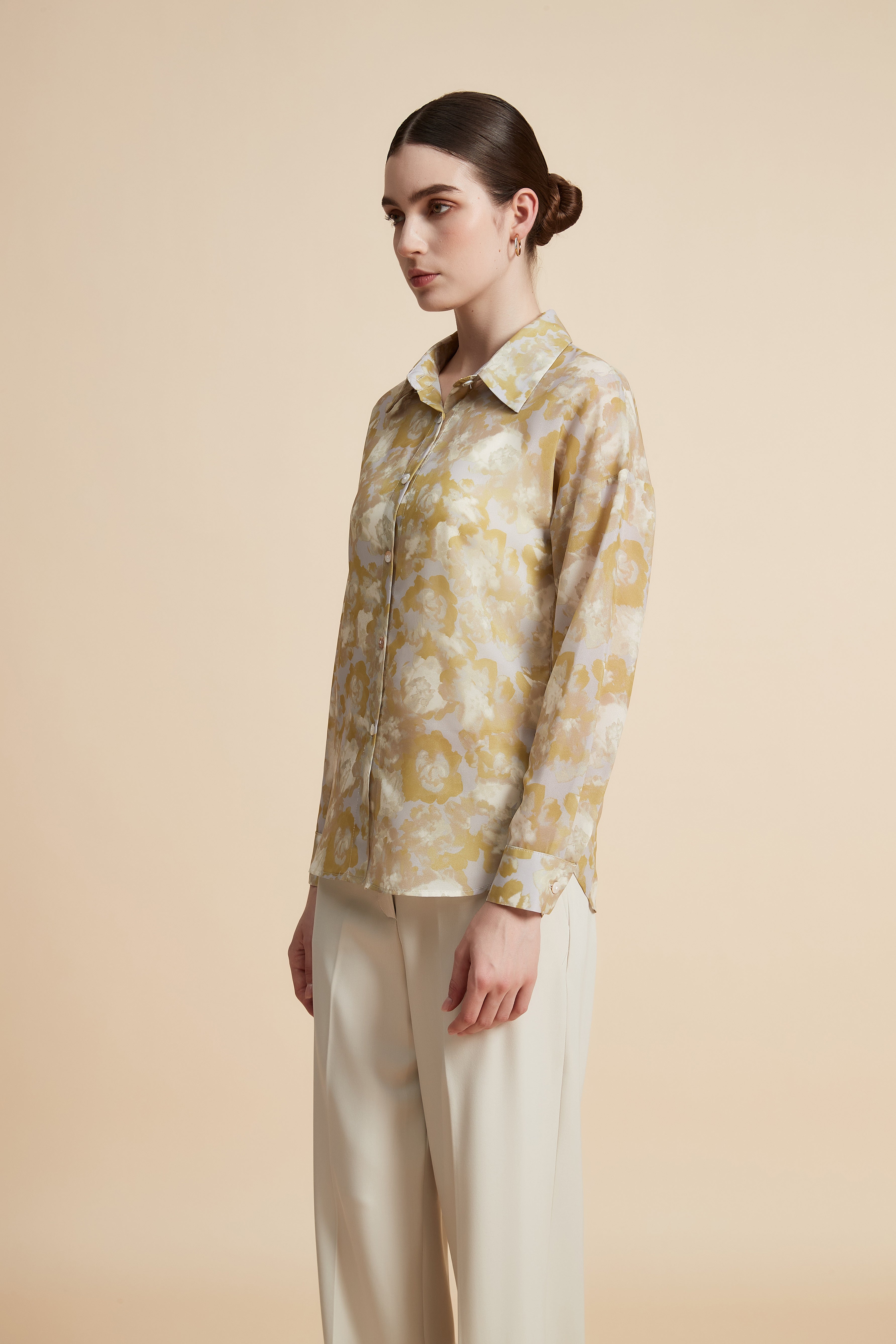Floral Long Sleeve Blouse with Front Buttons