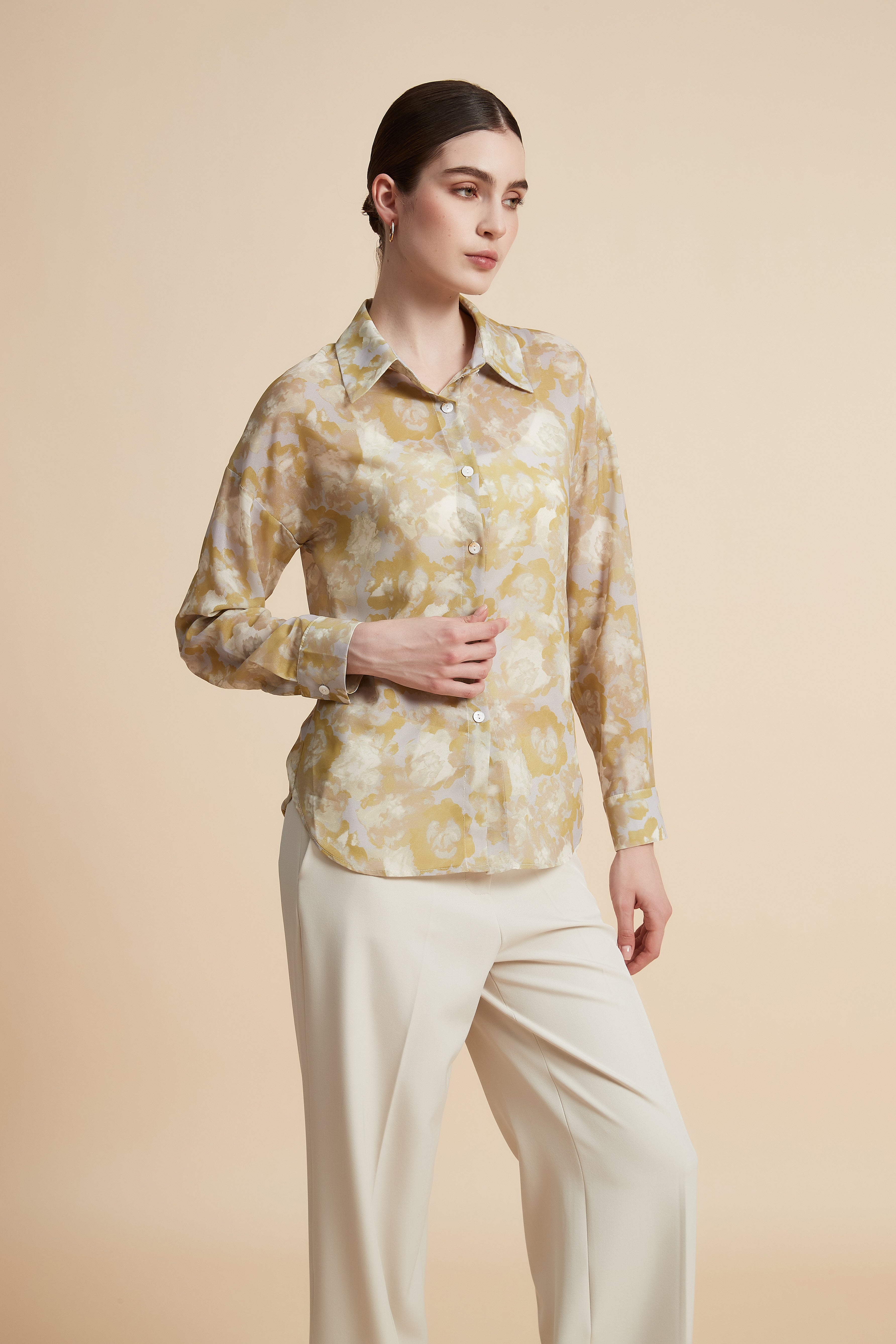 Floral Long Sleeve Blouse with Front Buttons