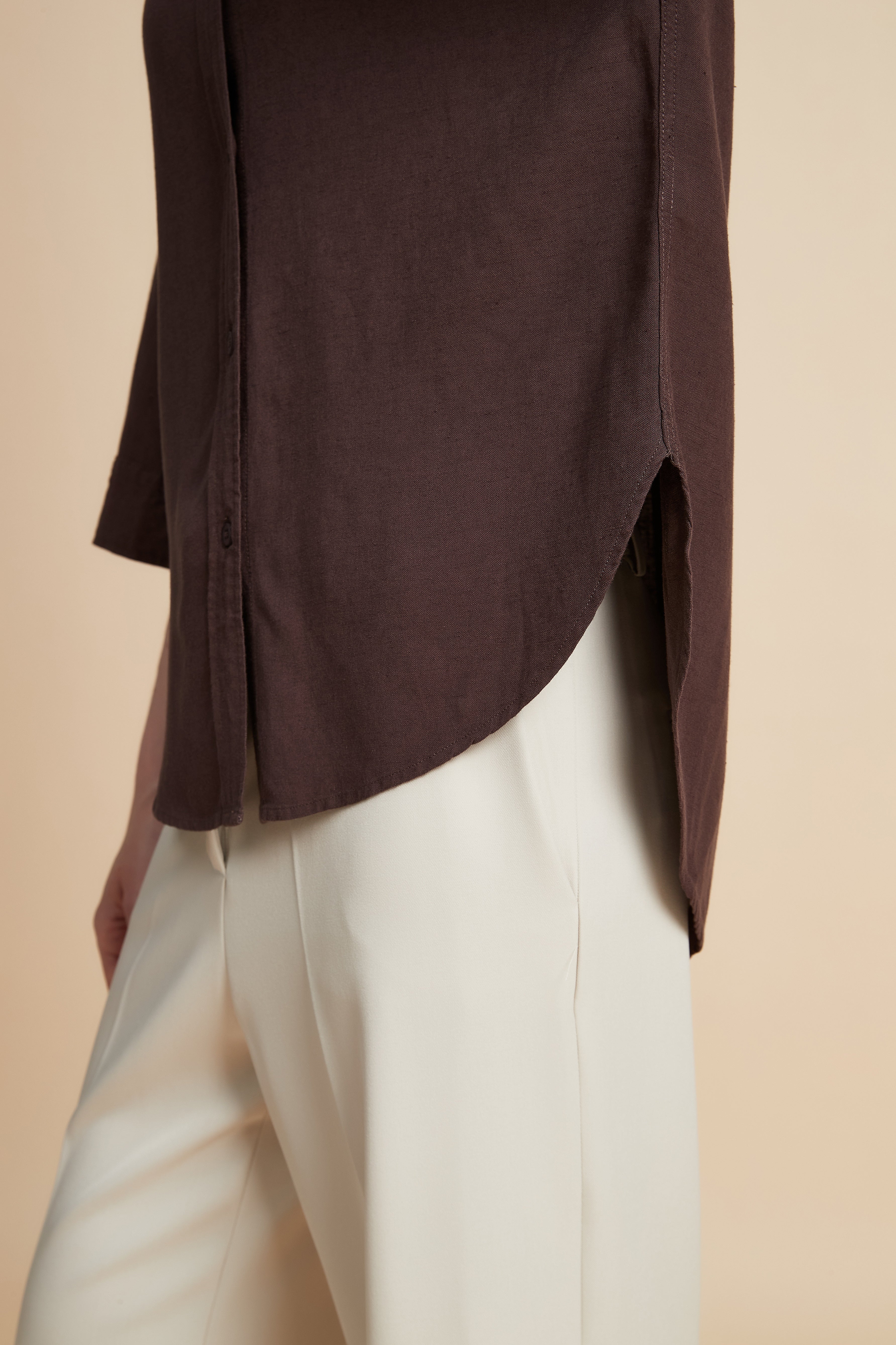 Solid 3/4 Sleeve Blouse with Front Buttons