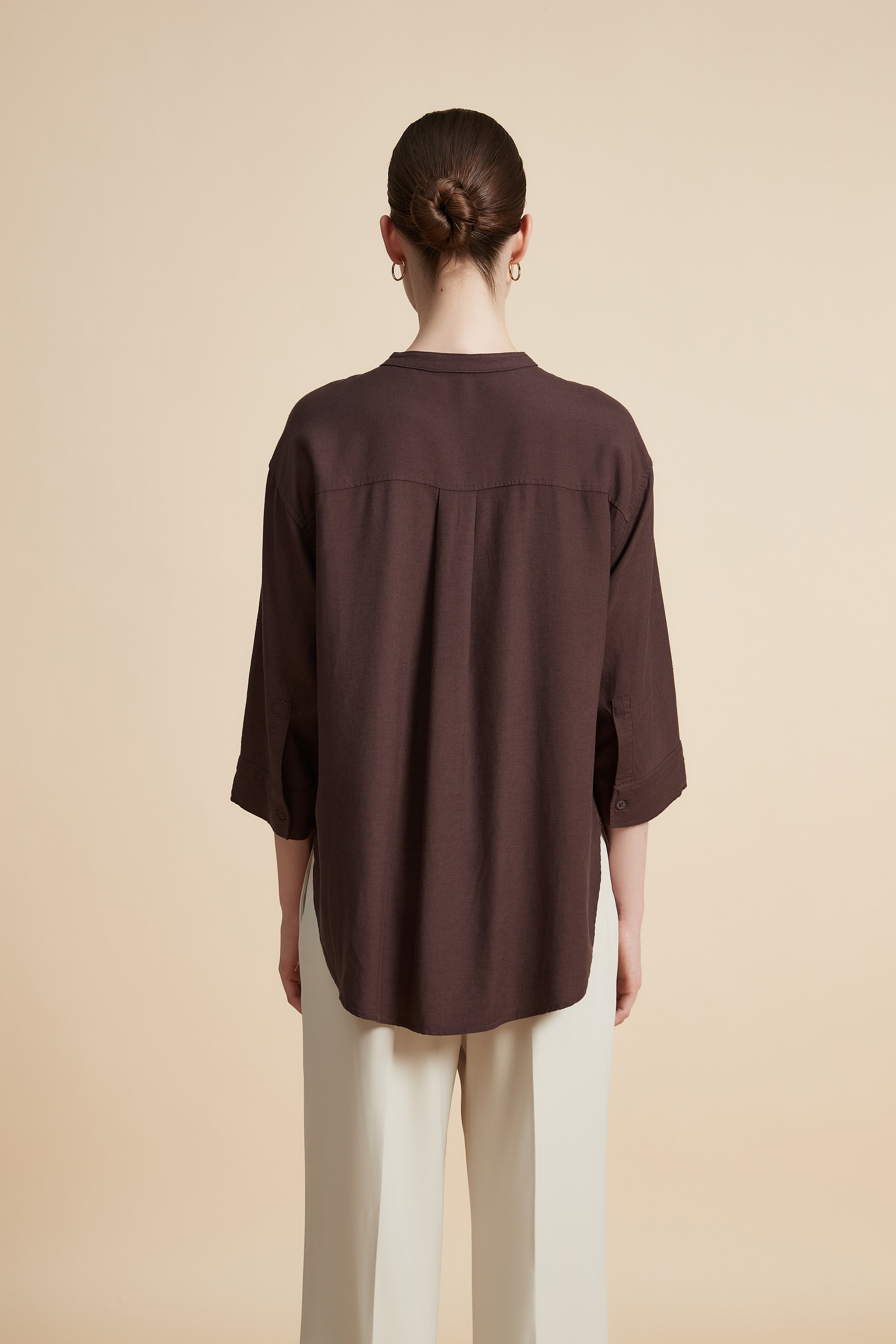 Solid 3/4 Sleeve Blouse with Front Buttons